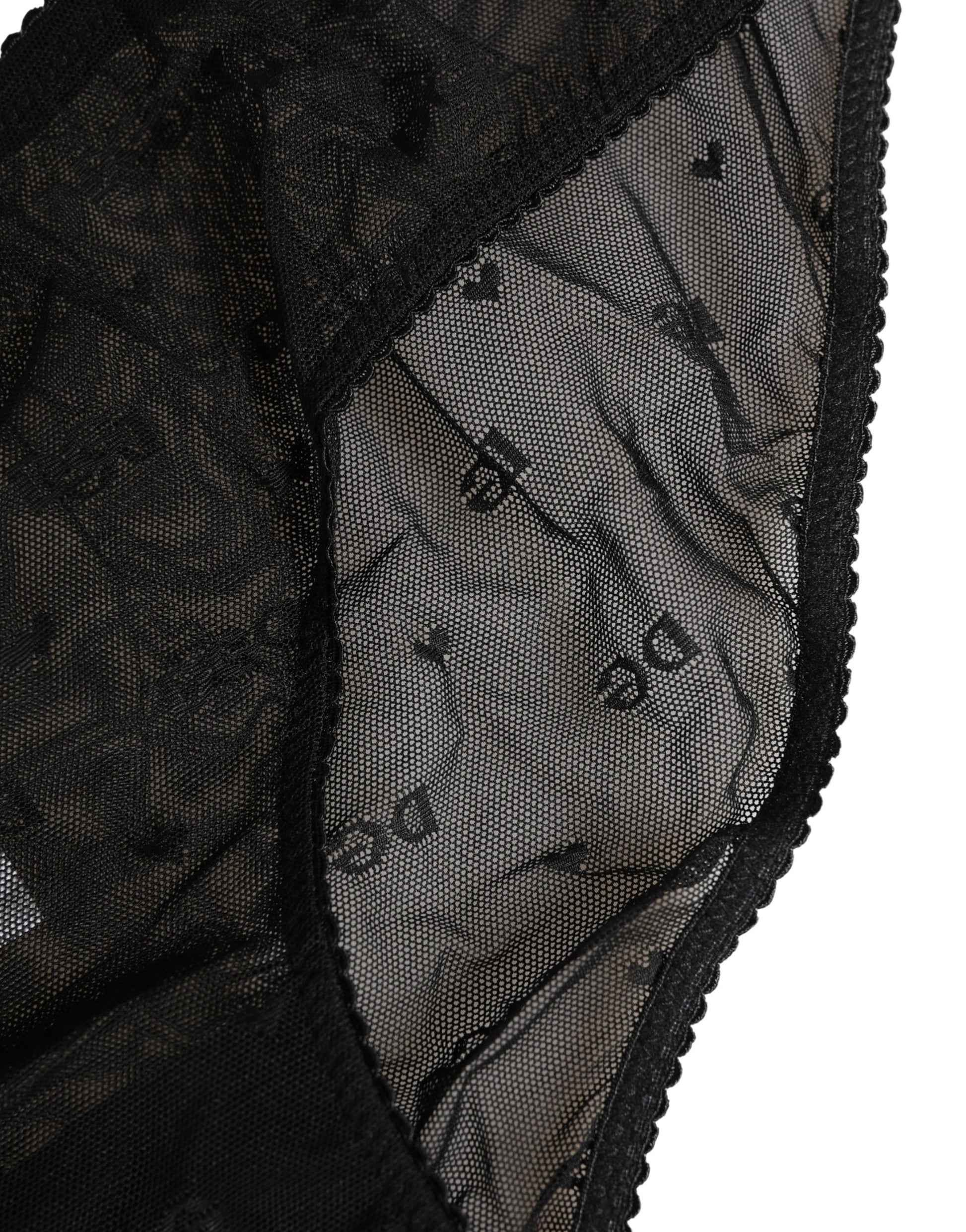 Slip en maille transparente avec logo et dentelle Dolce & Gabbana noir