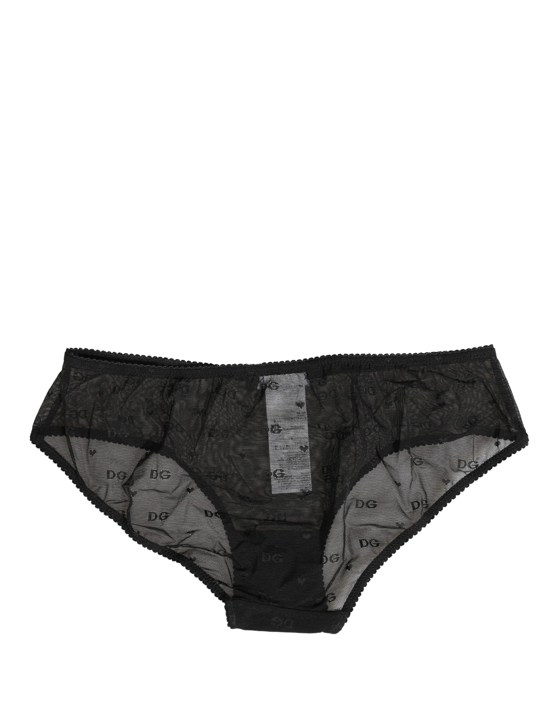 Slip en maille transparente avec logo et dentelle Dolce & Gabbana noir