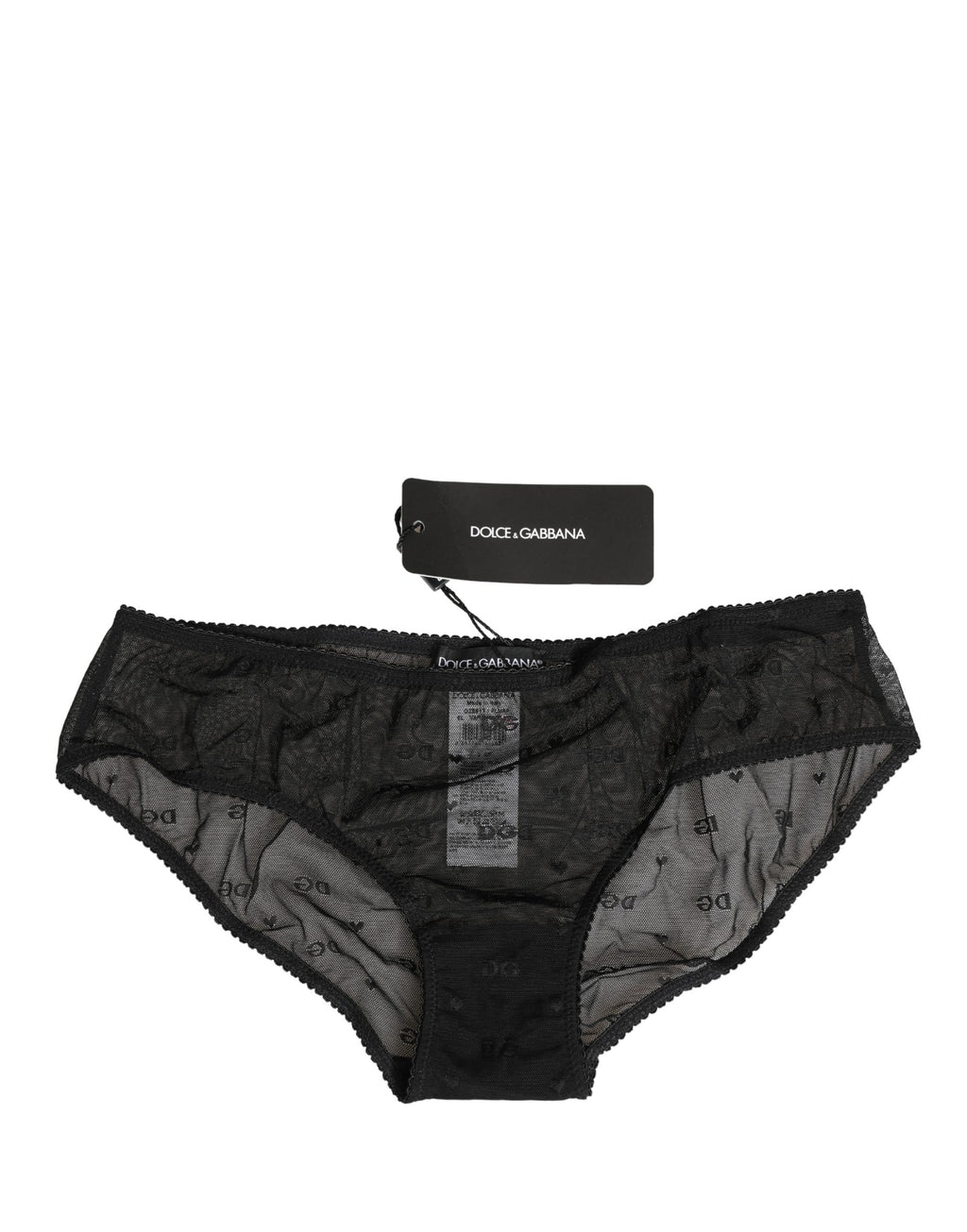 Slip en maille transparente avec logo et dentelle Dolce & Gabbana noir
