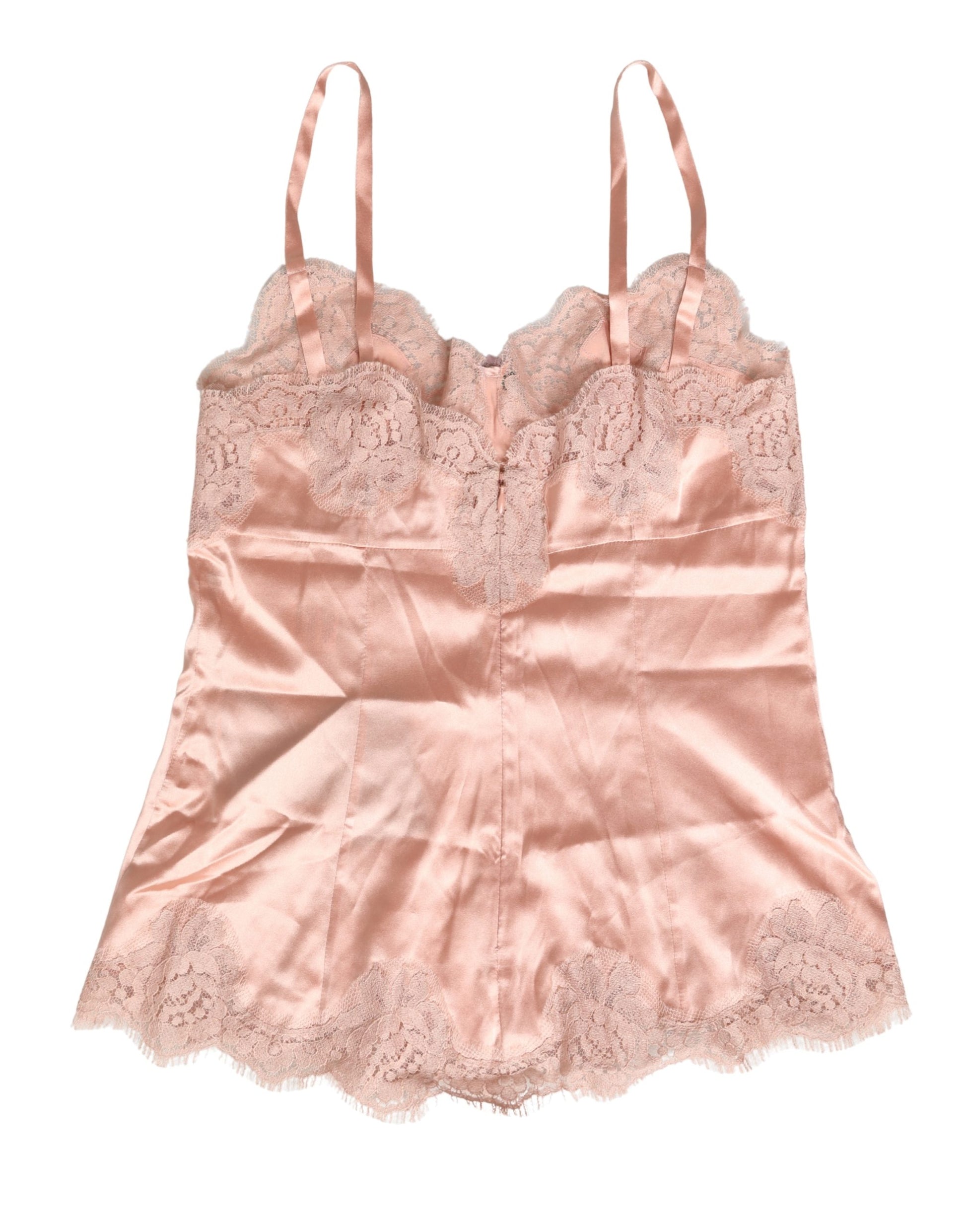 Dolce & Gabbana Débardeur Lingerie Nuit en Soie et Satin Dentelle Rose