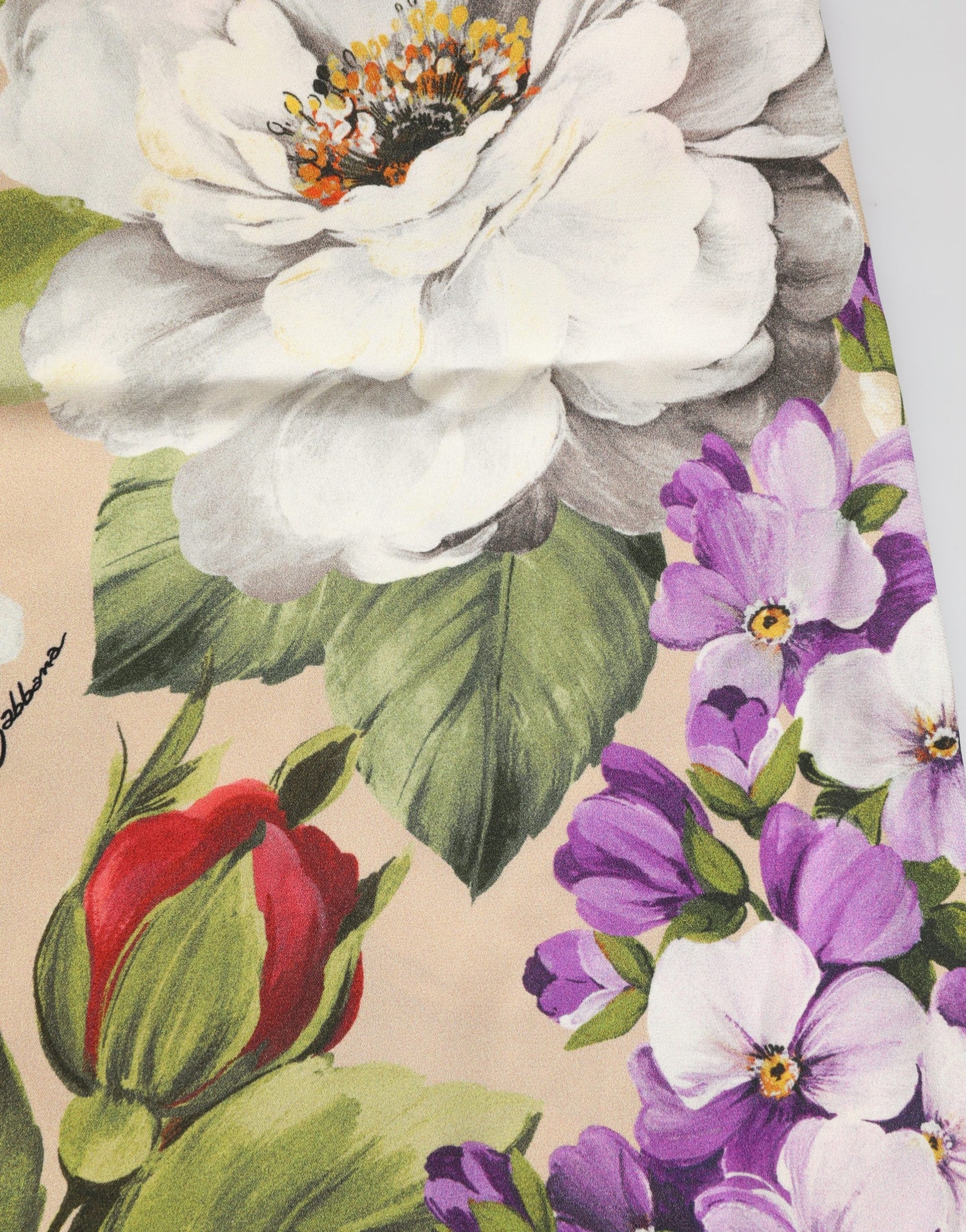 Dolce & Gabbana Chemise de nuit courte en soie beige à motifs floraux