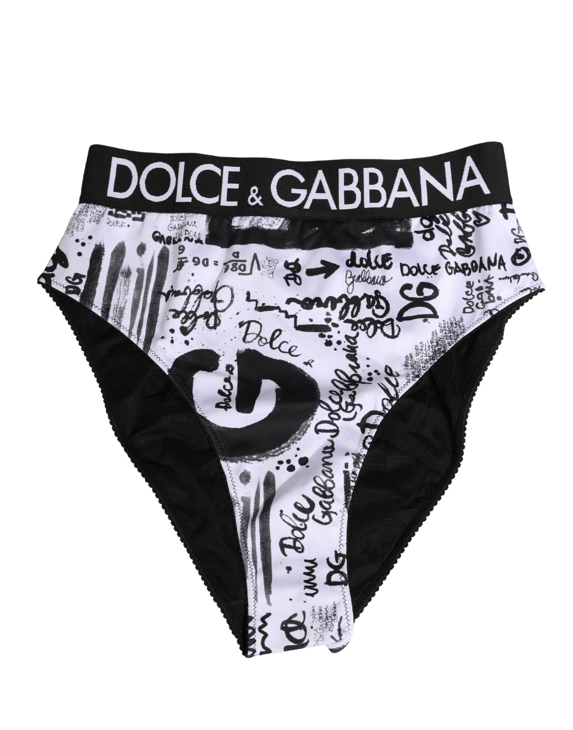 Sous-vêtements taille haute Dolce & Gabbana noirs et blancs à logo graphique