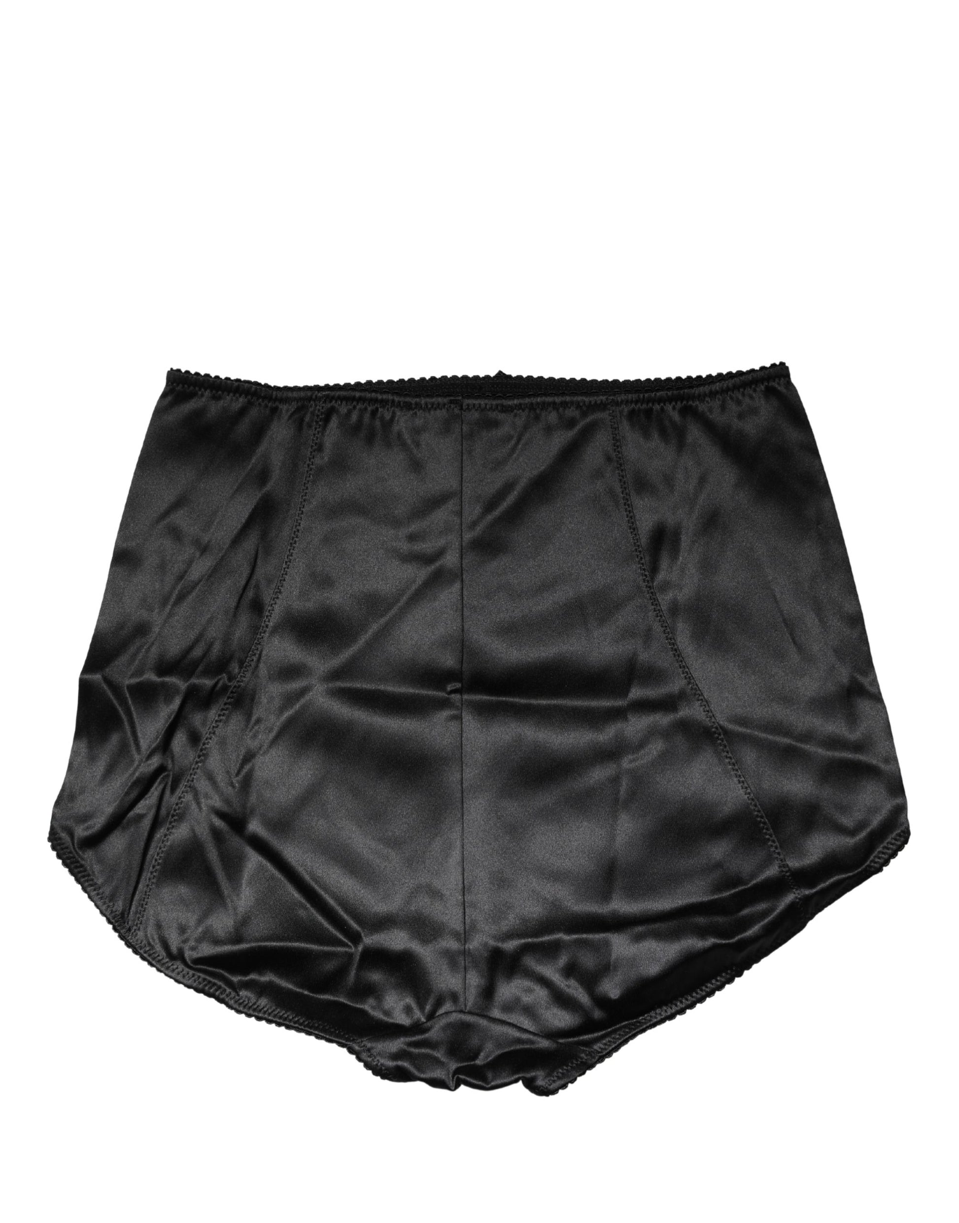 Sous-vêtement culotte gainante taille haute en soie mélangée noire Dolce & Gabbana