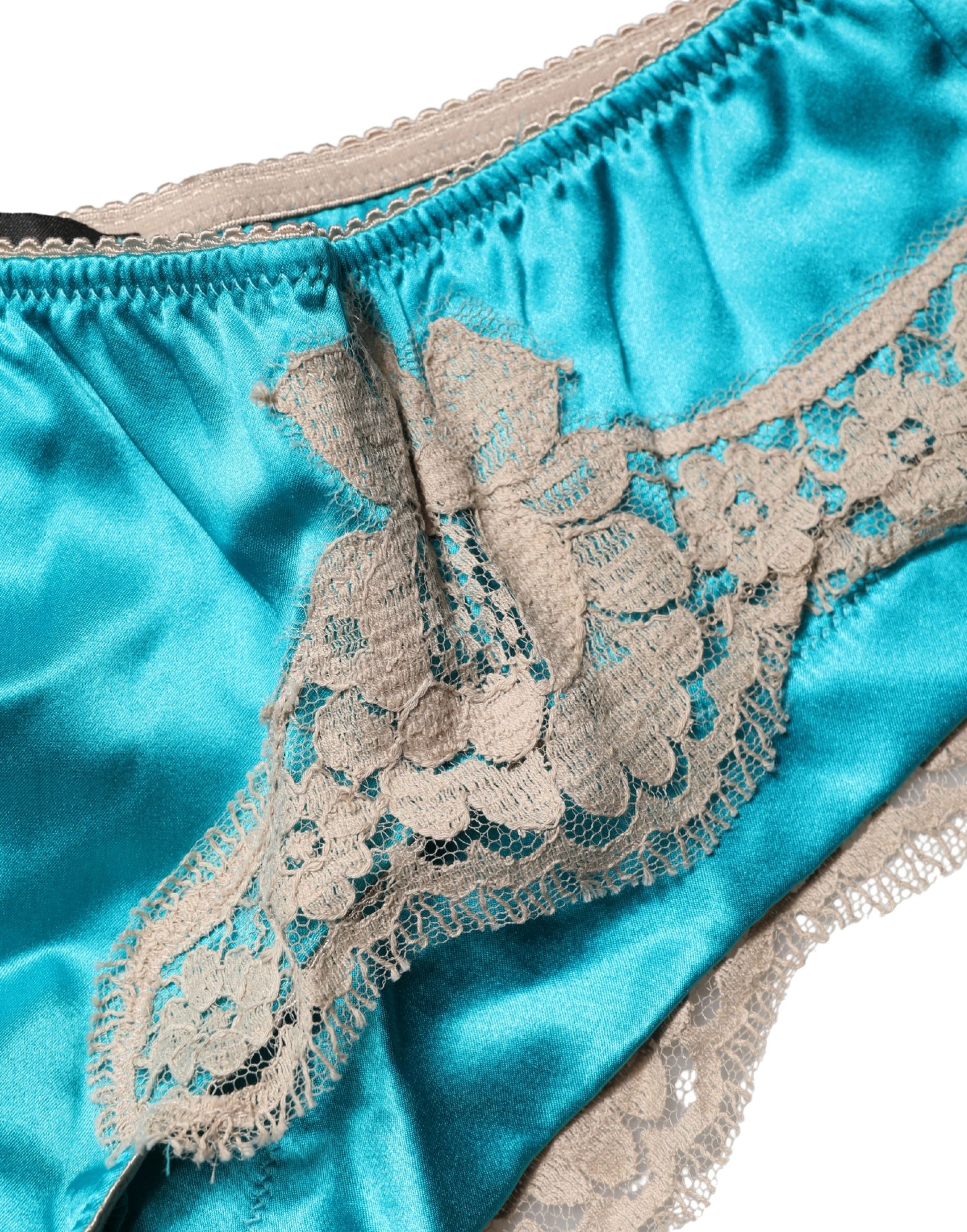 Culotte Dolce & Gabbana en satin de soie bleue et dentelle florale