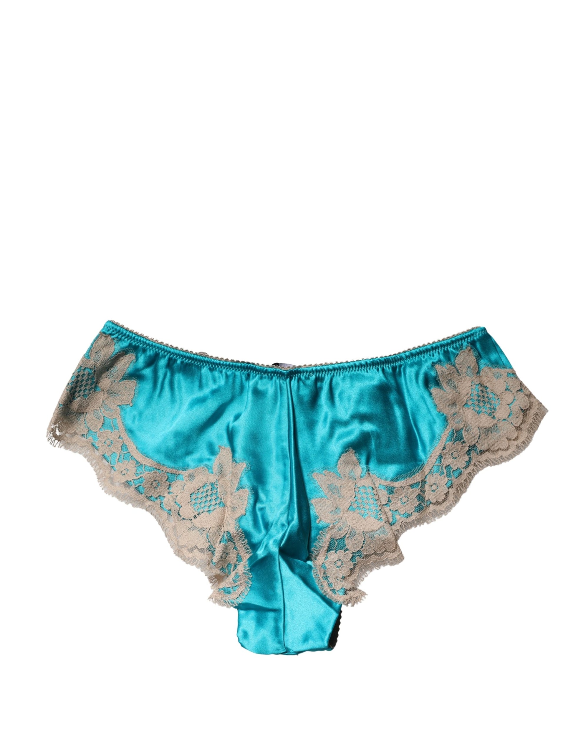Culotte Dolce & Gabbana en satin de soie bleue et dentelle florale