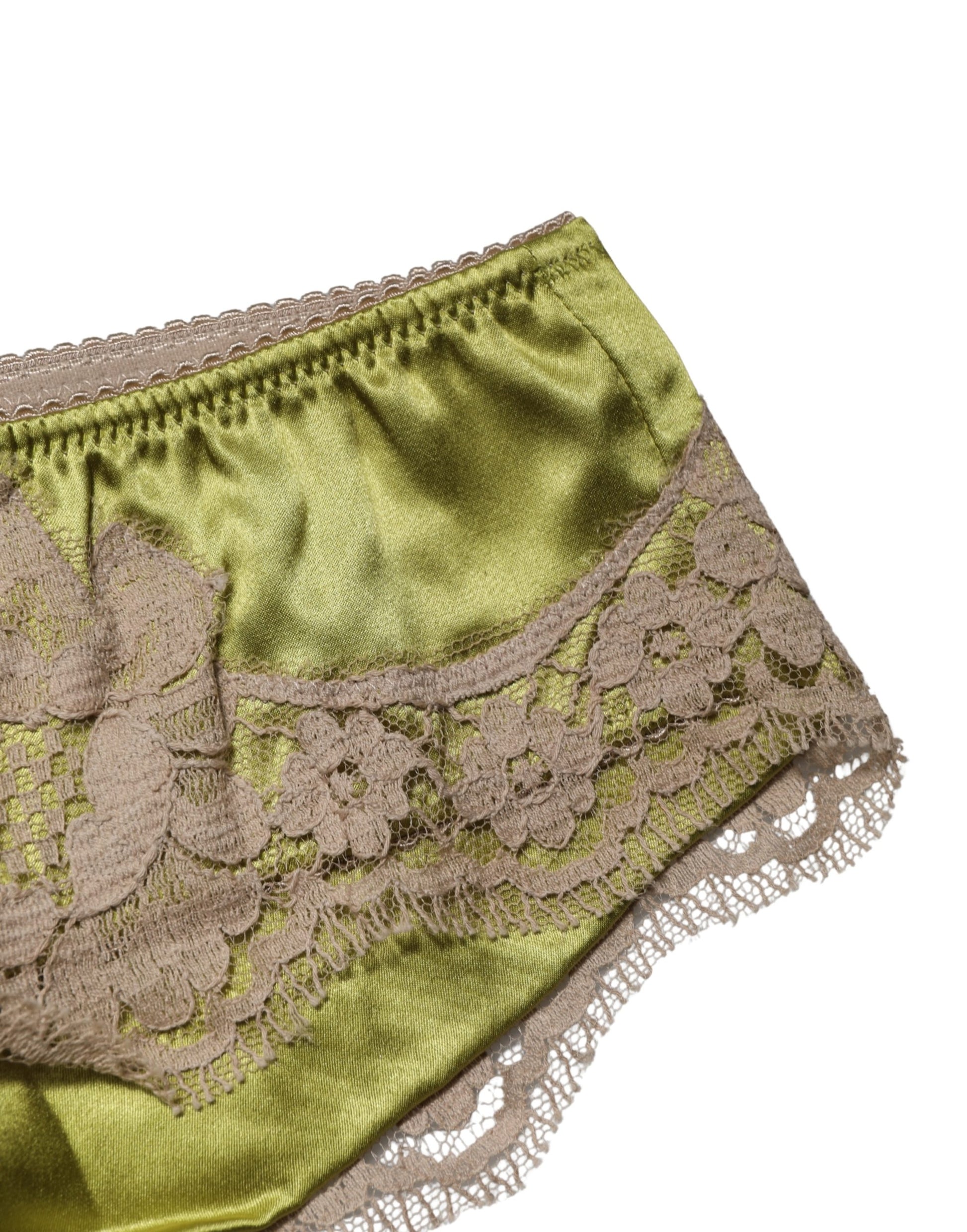 Culotte en satin de soie verte et dentelle florale Dolce & Gabbana