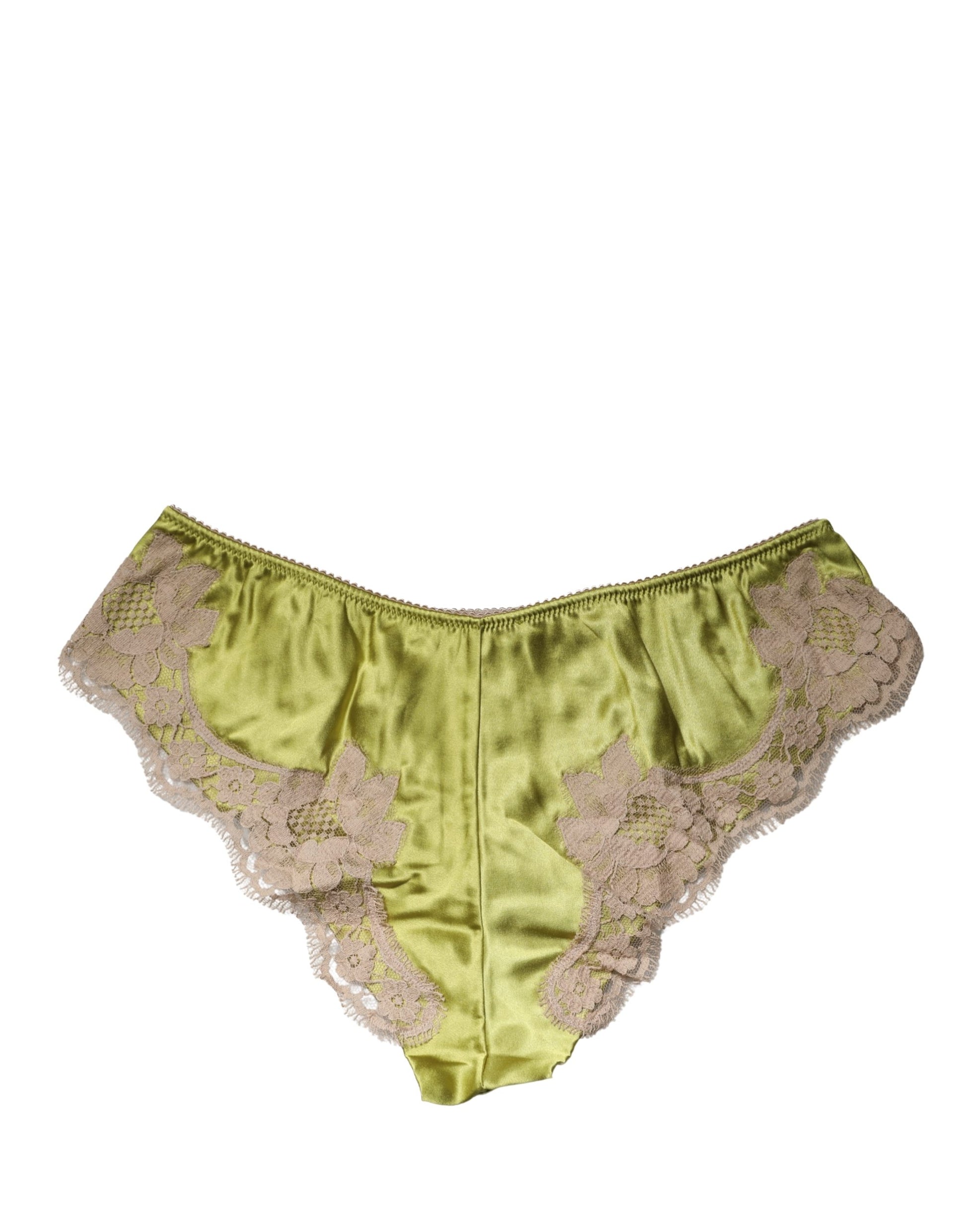 Culotte en satin de soie verte et dentelle florale Dolce & Gabbana