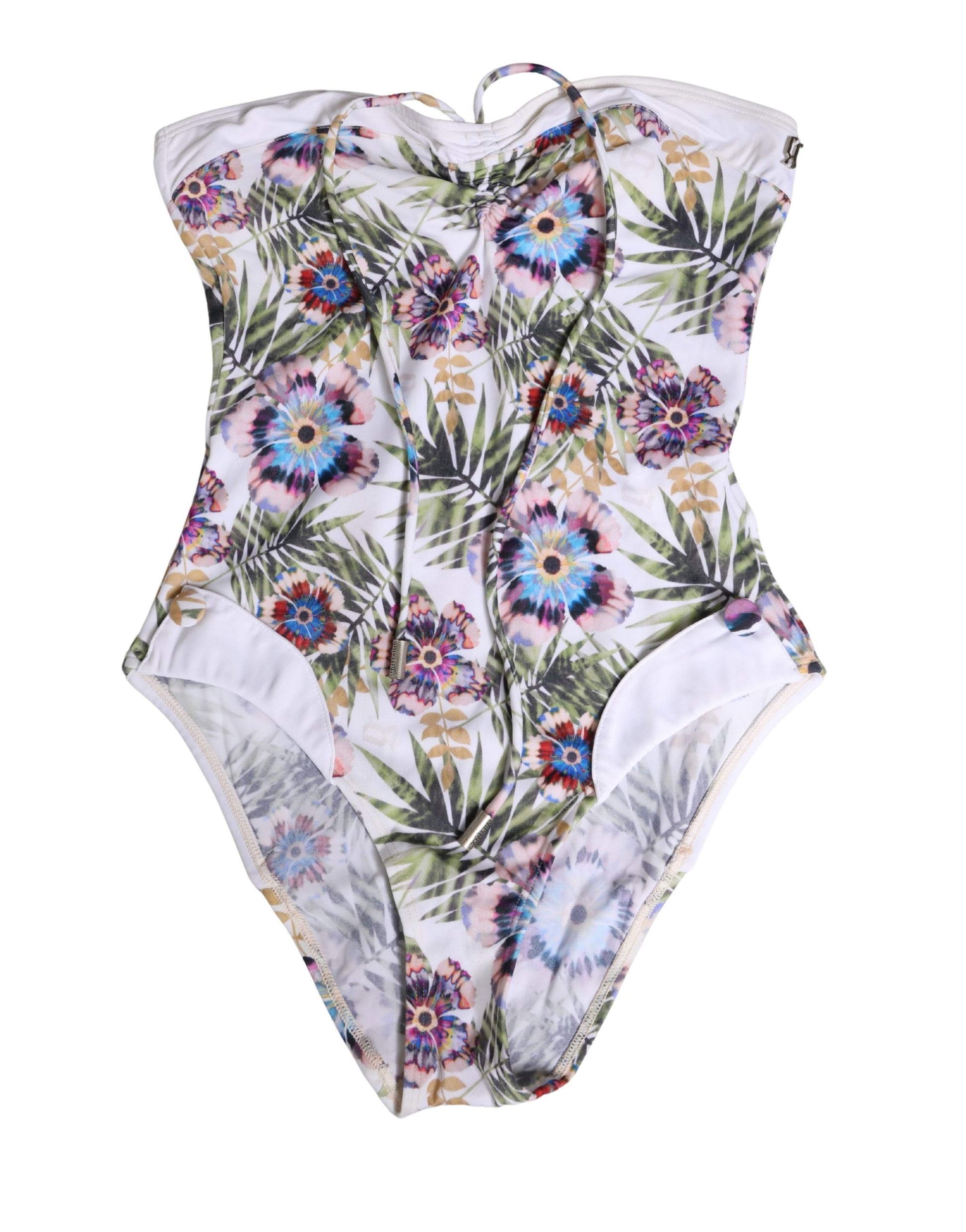 Maillot de bain une pièce bustier imprimé floral blanc John Galliano