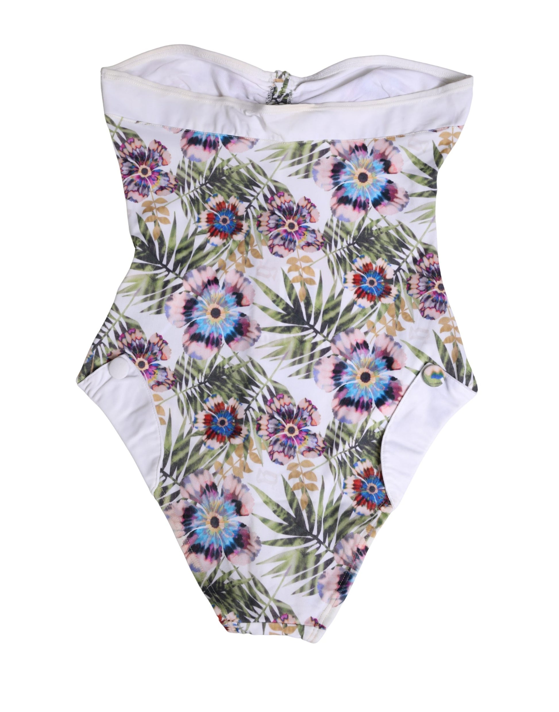Maillot de bain une pièce bustier imprimé floral blanc John Galliano