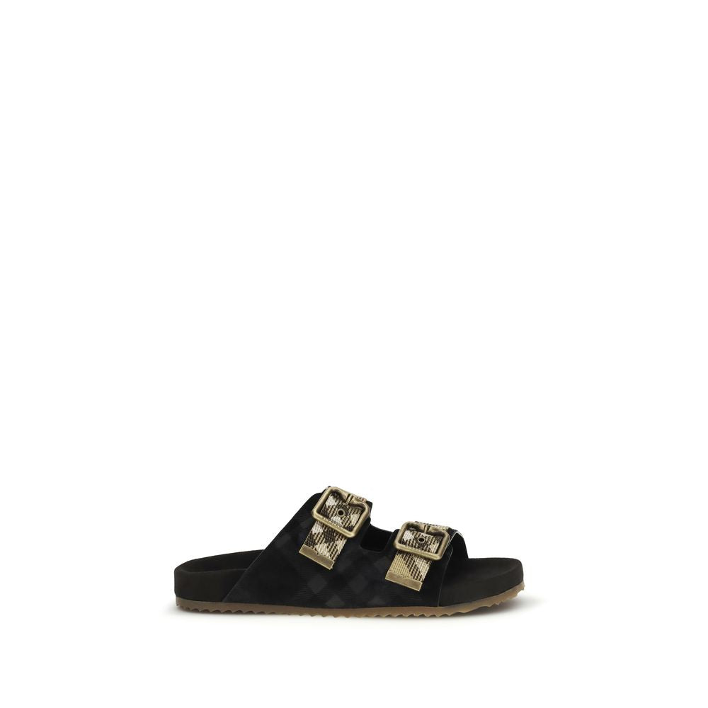 Sandales à bride Burberry noires en cuir de veau Bos Taurus