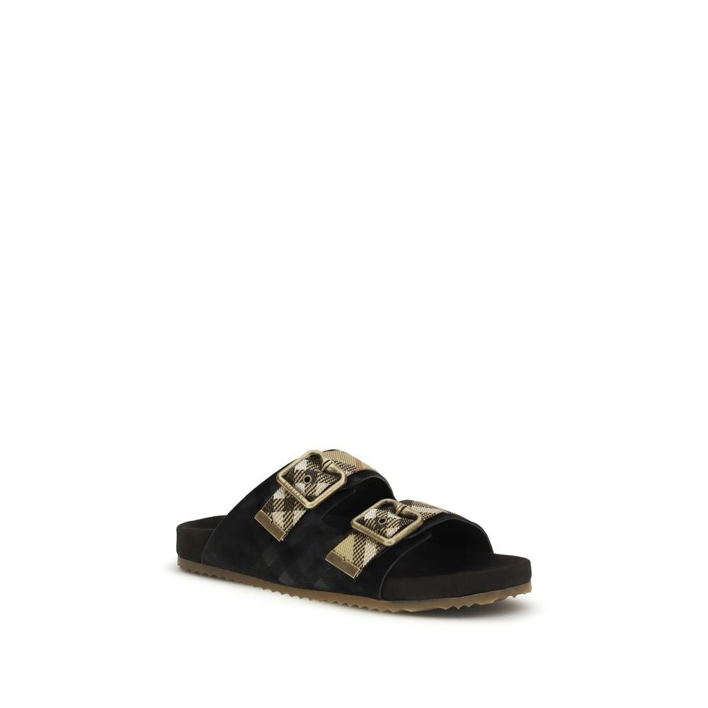Sandales à bride Burberry noires en cuir de veau Bos Taurus
