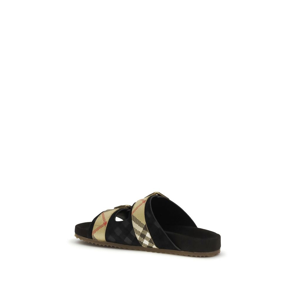 Sandales à bride Burberry noires en cuir de veau Bos Taurus