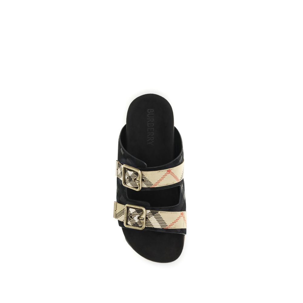 Sandales à bride Burberry noires en cuir de veau Bos Taurus