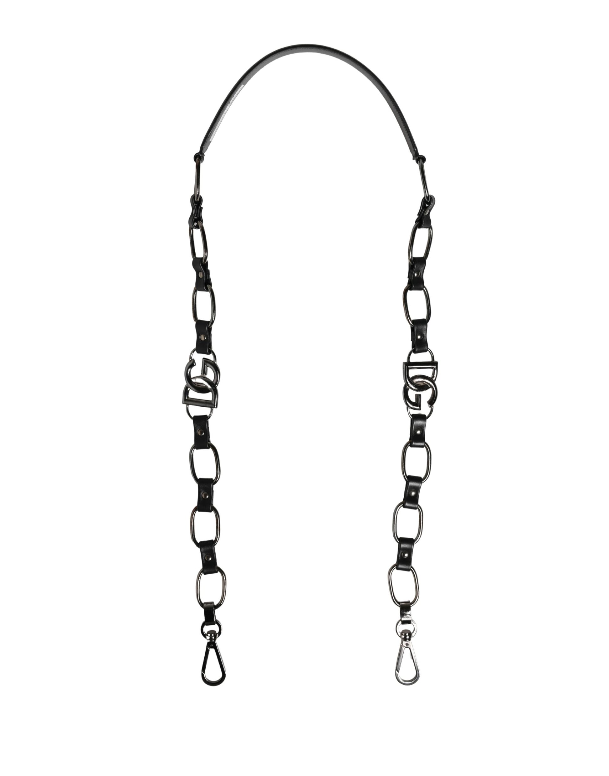 Bandoulière à chaîne argentée en cuir noir Dolce & Gabbana pour sac