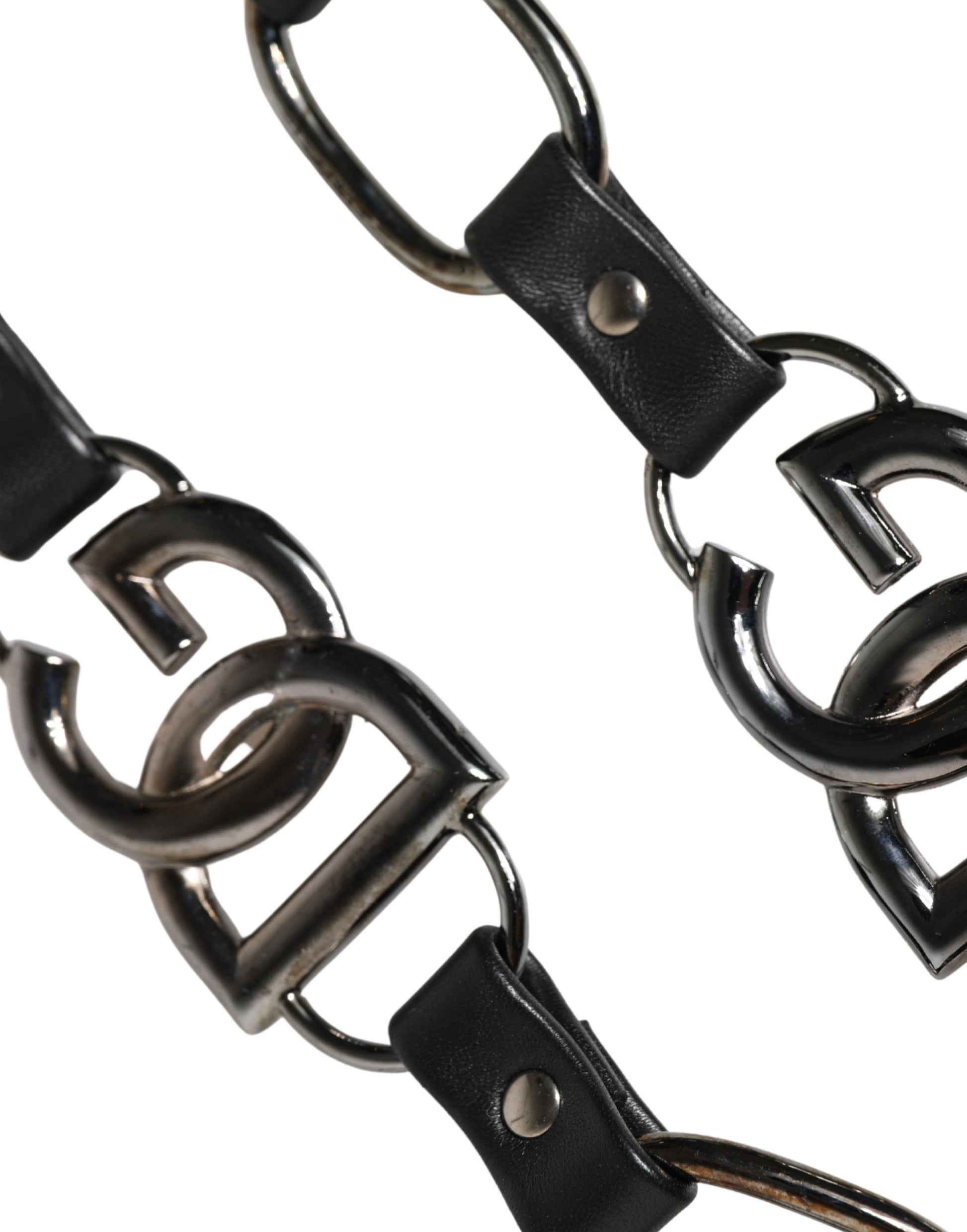 Bandoulière à chaîne argentée en cuir noir Dolce & Gabbana pour sac