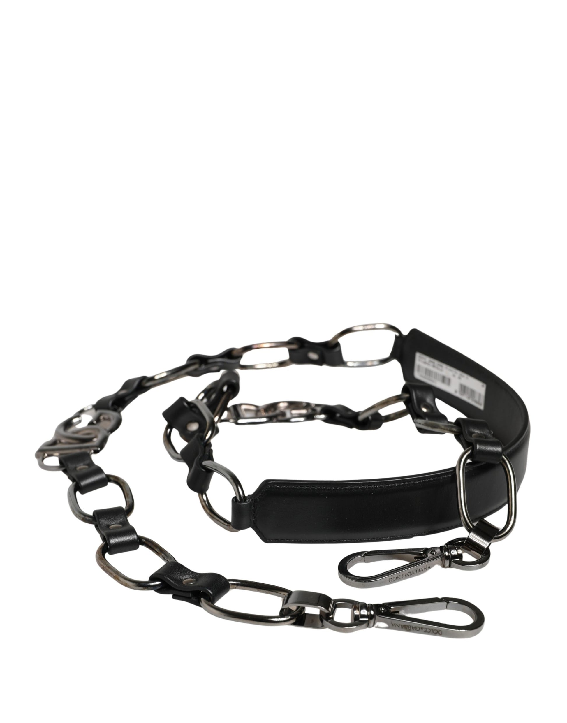 Bandoulière à chaîne argentée en cuir noir Dolce & Gabbana pour sac