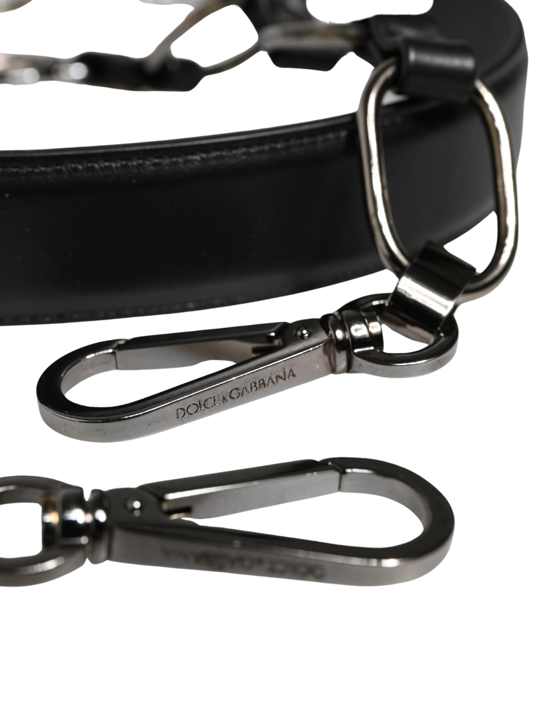 Bandoulière à chaîne argentée en cuir noir Dolce & Gabbana pour sac