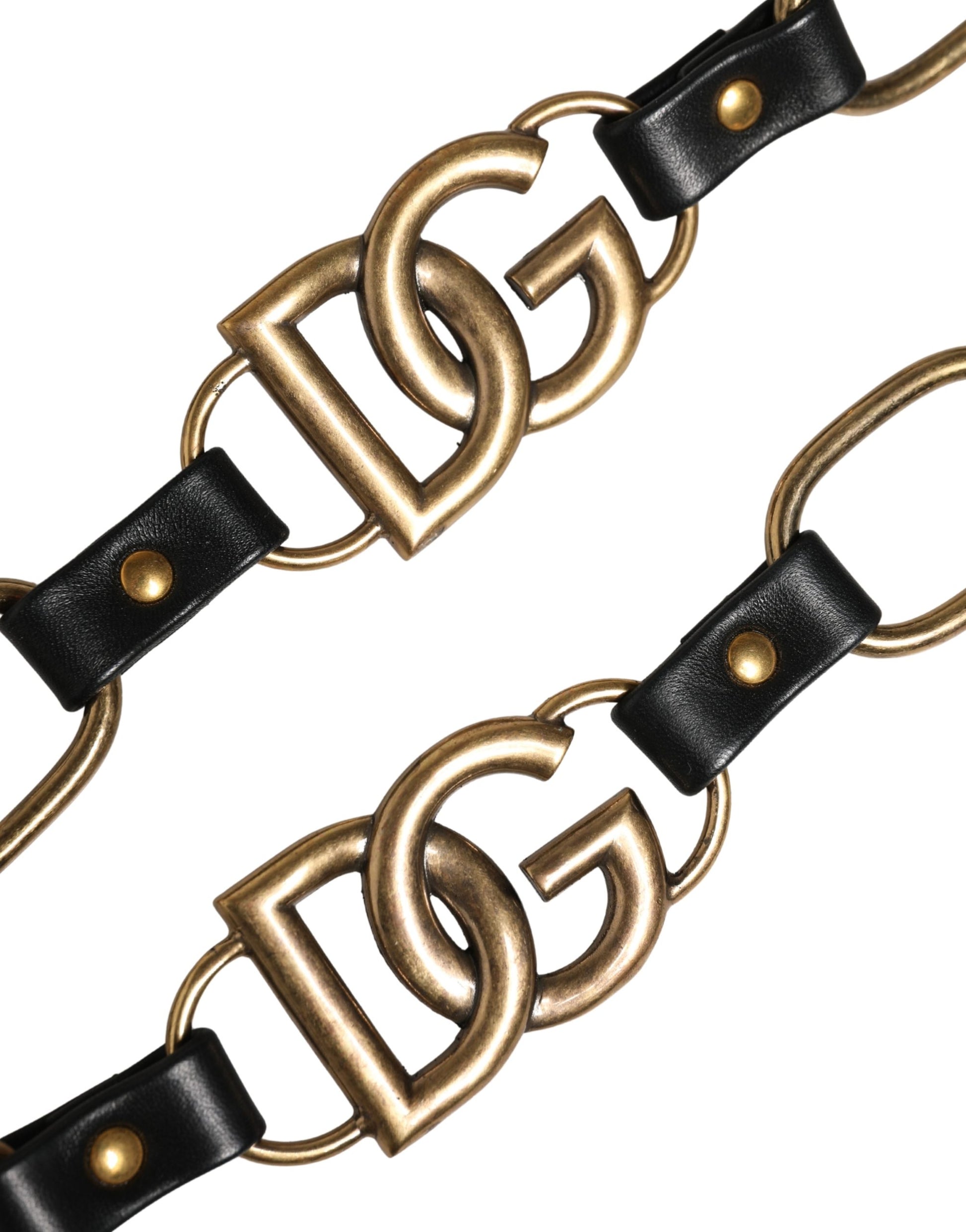 Bandoulière pour sac Dolce & Gabbana en cuir noir avec chaîne dorée