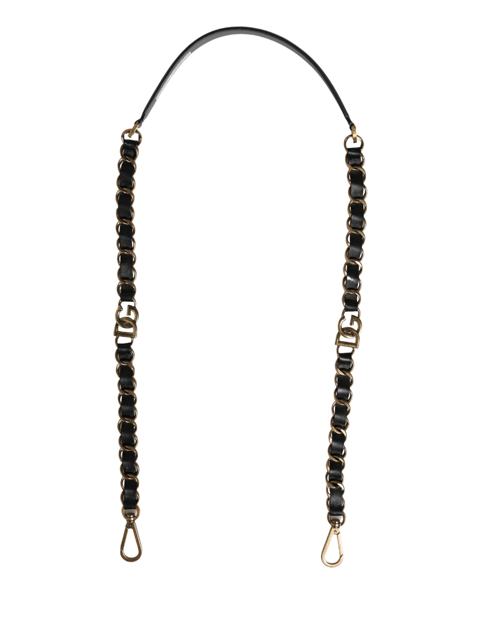 Bandoulière pour sac Dolce & Gabbana en cuir noir avec chaîne dorée