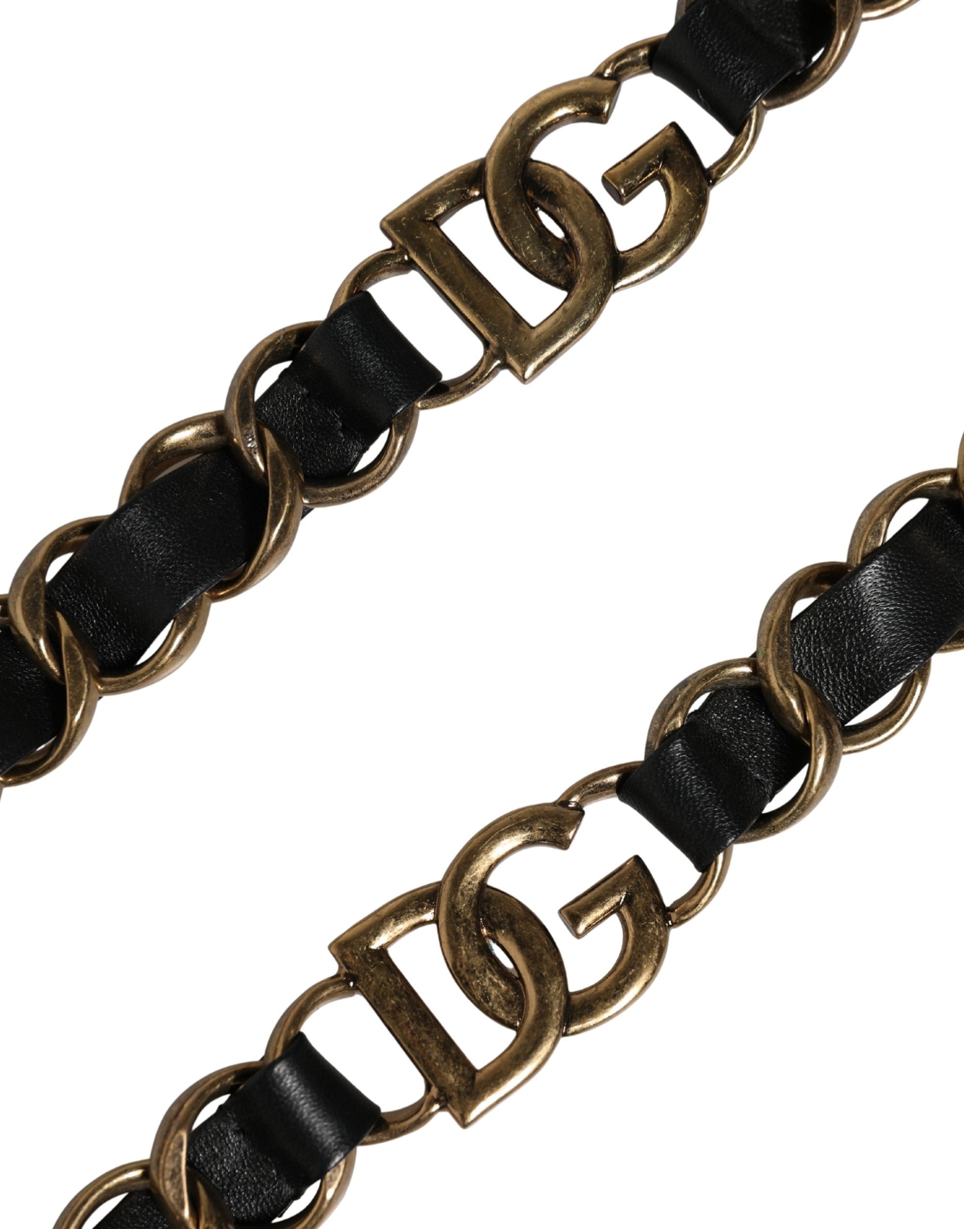 Bandoulière pour sac Dolce & Gabbana en cuir noir avec chaîne dorée