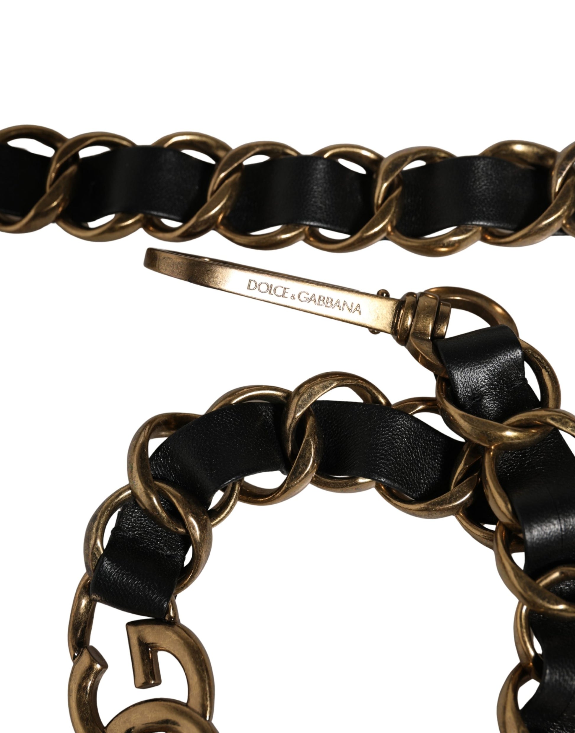 Bandoulière pour sac Dolce & Gabbana en cuir noir avec chaîne dorée