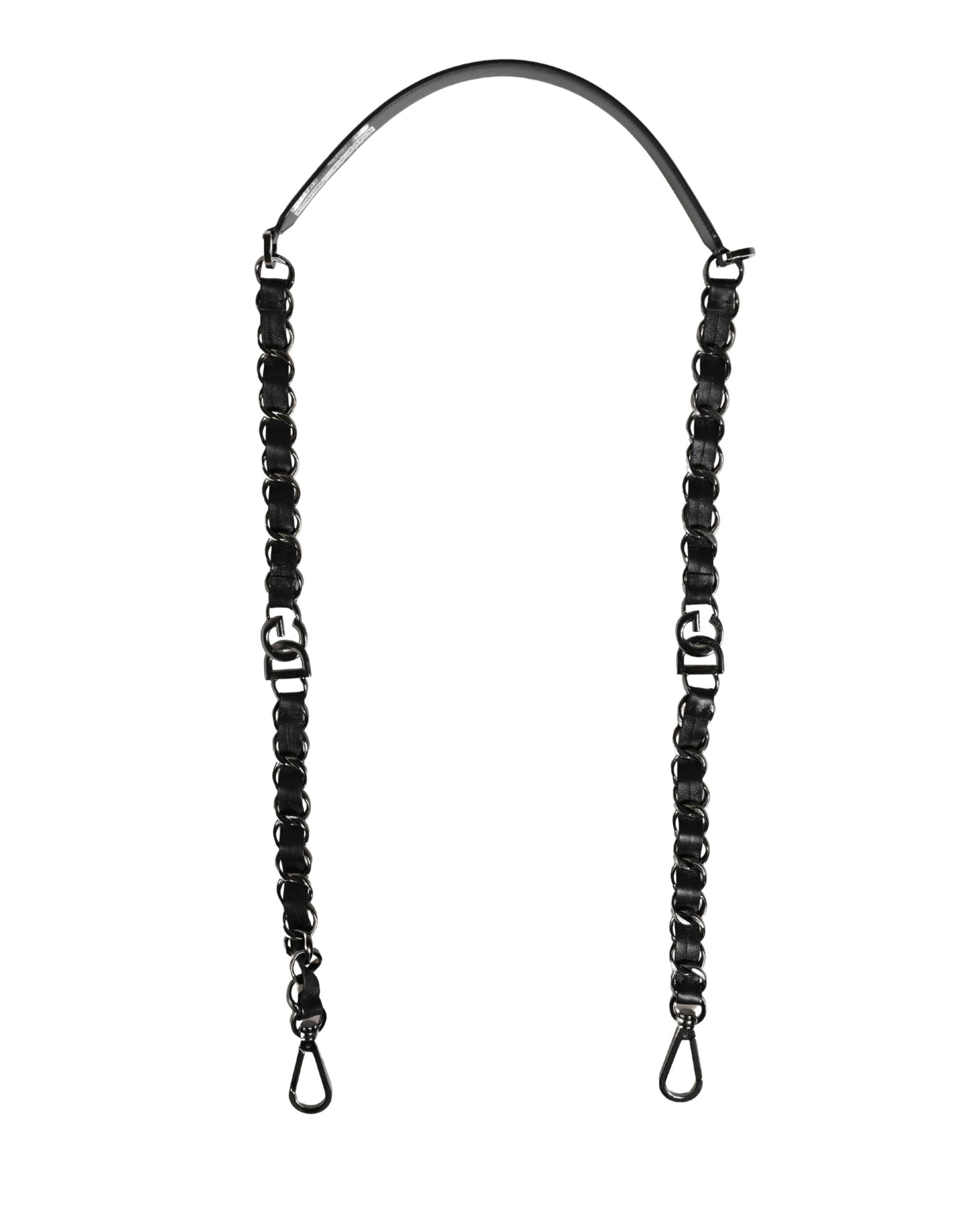 Bandoulière à chaîne argentée en cuir noir Dolce & Gabbana pour sac