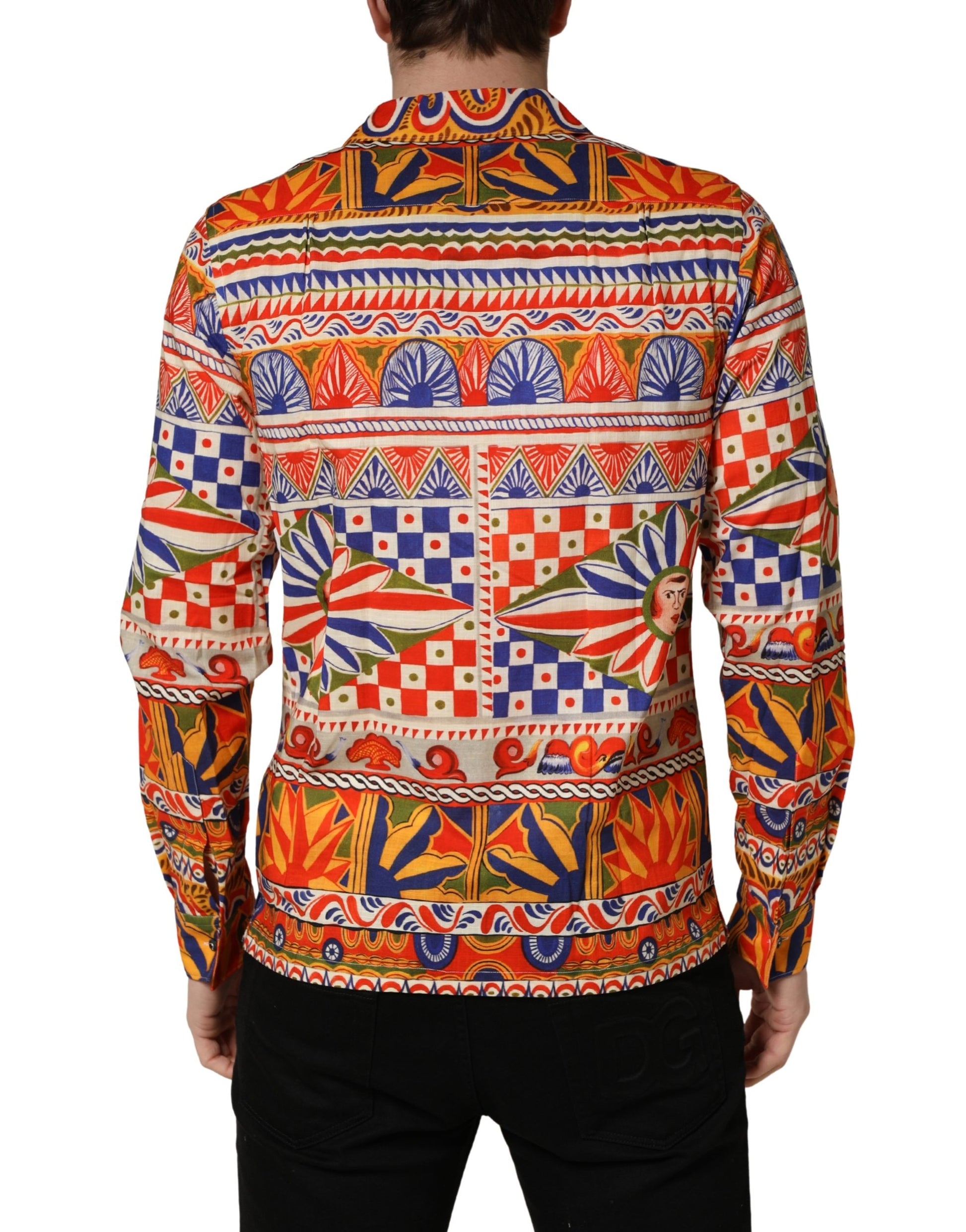 Chemise Homme en Coton Sergé Dolce & Gabbana Multicolore Motif Carretto Siciliano
