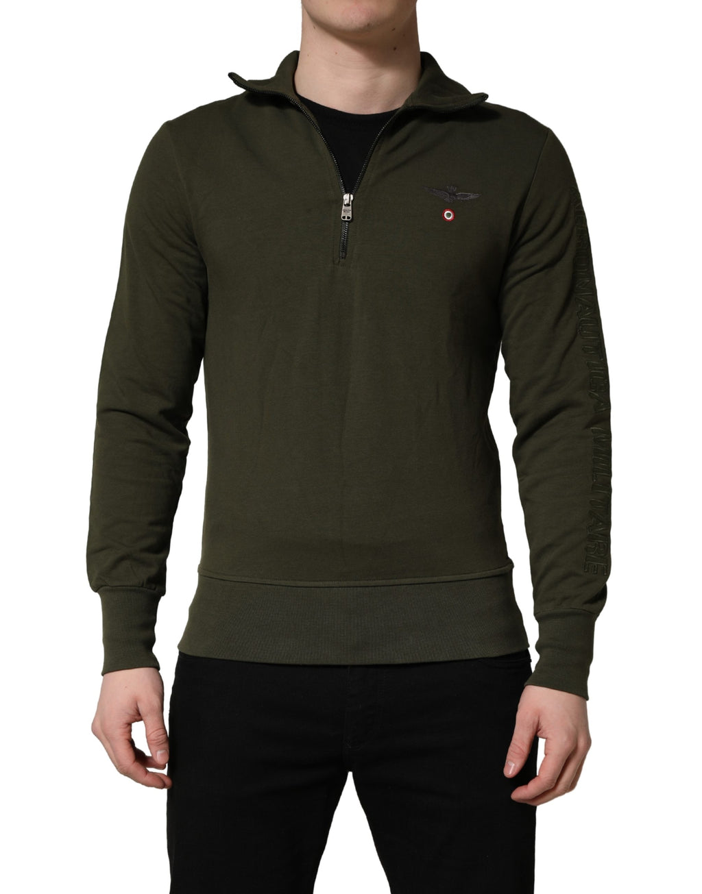 Sweat-shirt/Pull mi-zippé vert militaire Aeronautica Militare