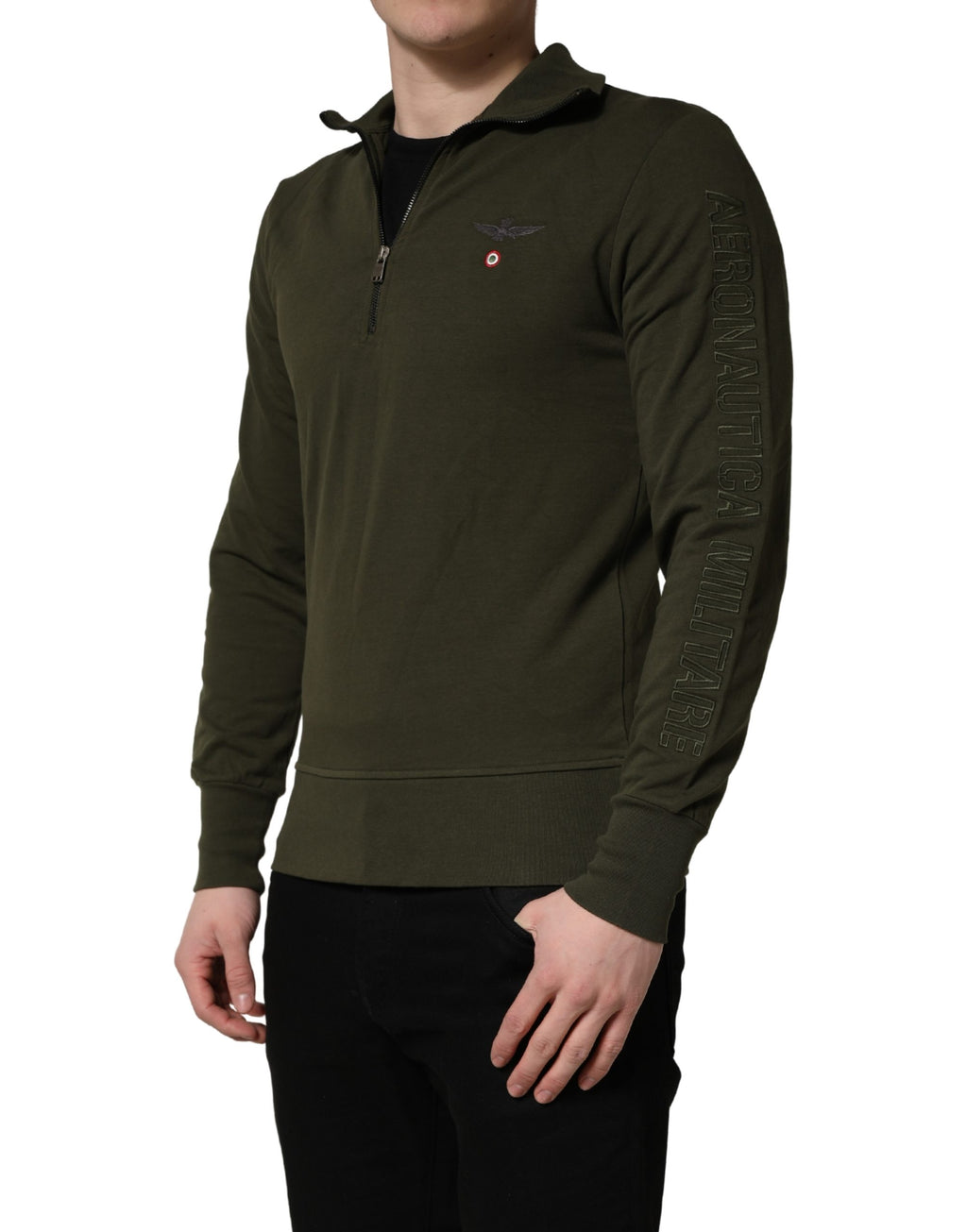 Sweat-shirt/Pull mi-zippé vert militaire Aeronautica Militare