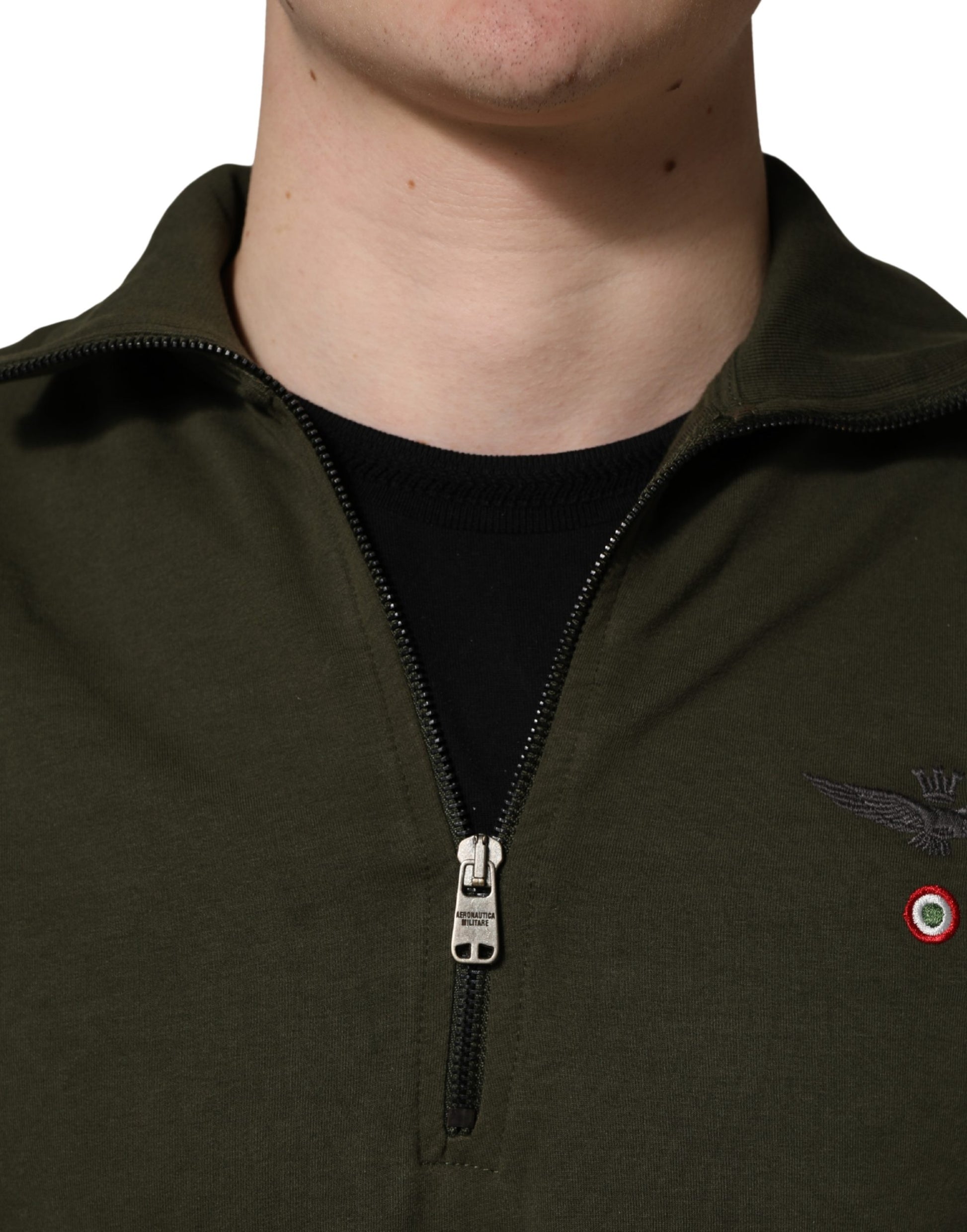 Sweat-shirt/Pull mi-zippé vert militaire Aeronautica Militare