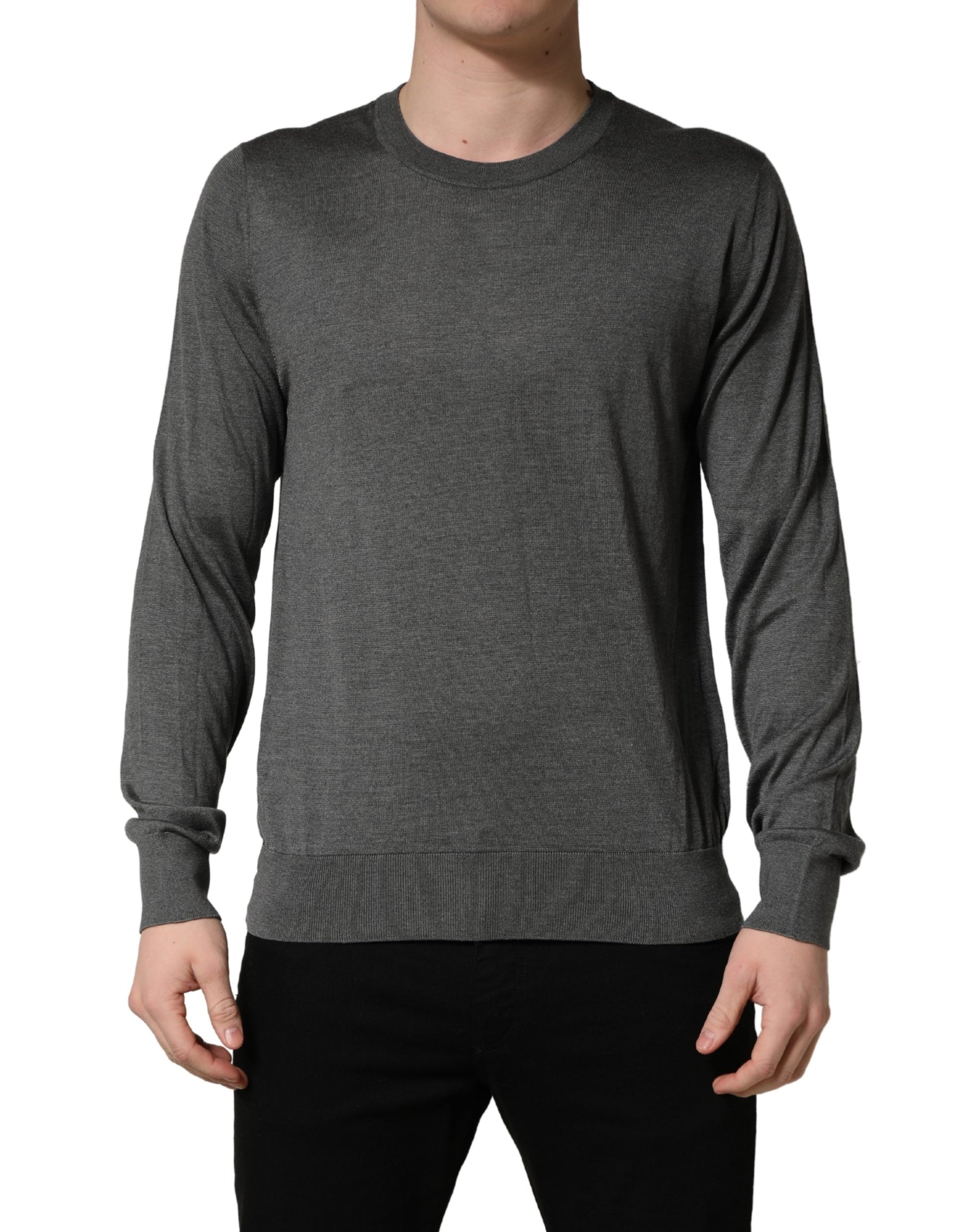 Pull Dolce & Gabbana gris à manches longues et col ras du cou