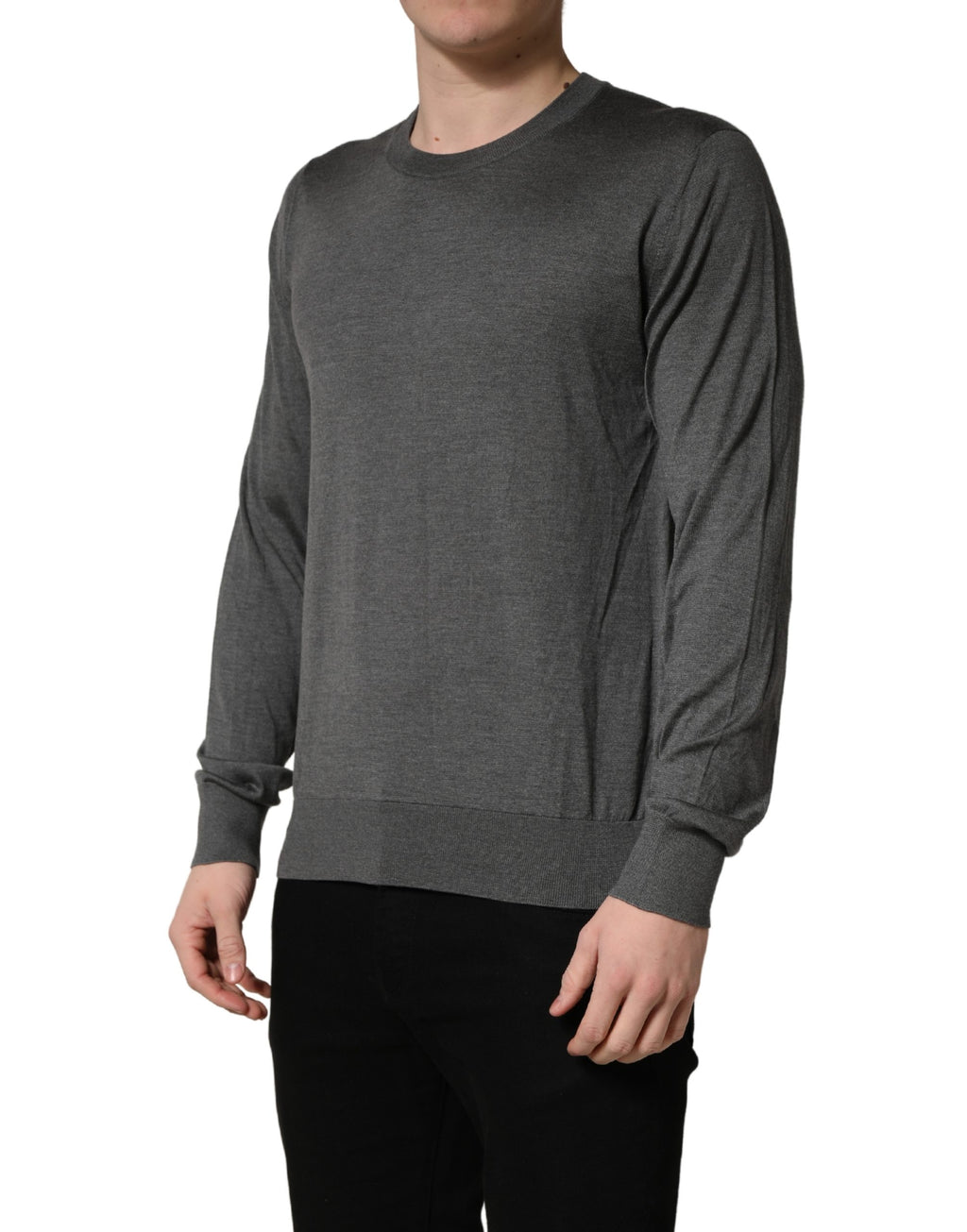Pull Dolce & Gabbana gris à manches longues et col ras du cou