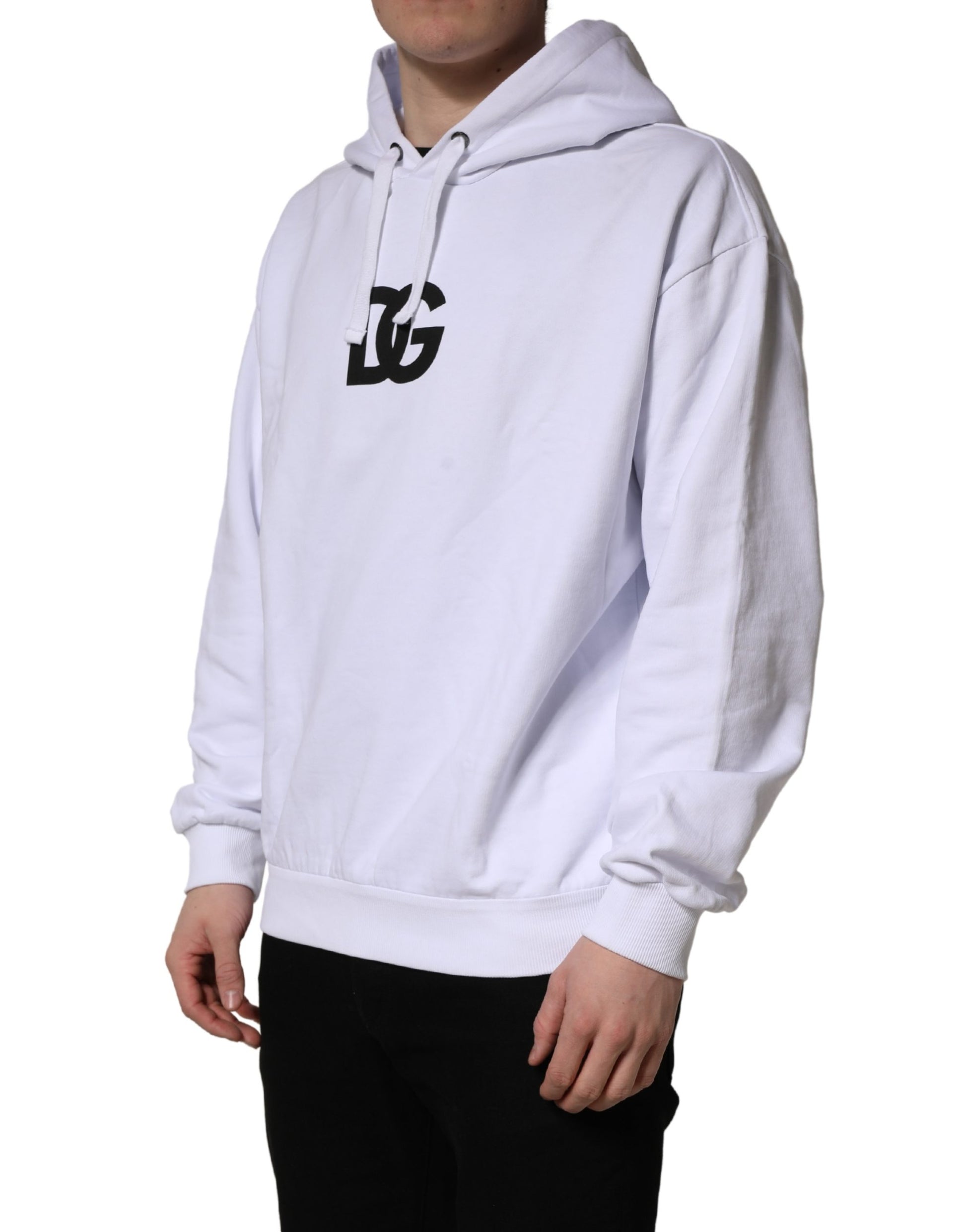 Sweat-shirt à capuche en coton blanc imprimé logo Dolce & Gabbana