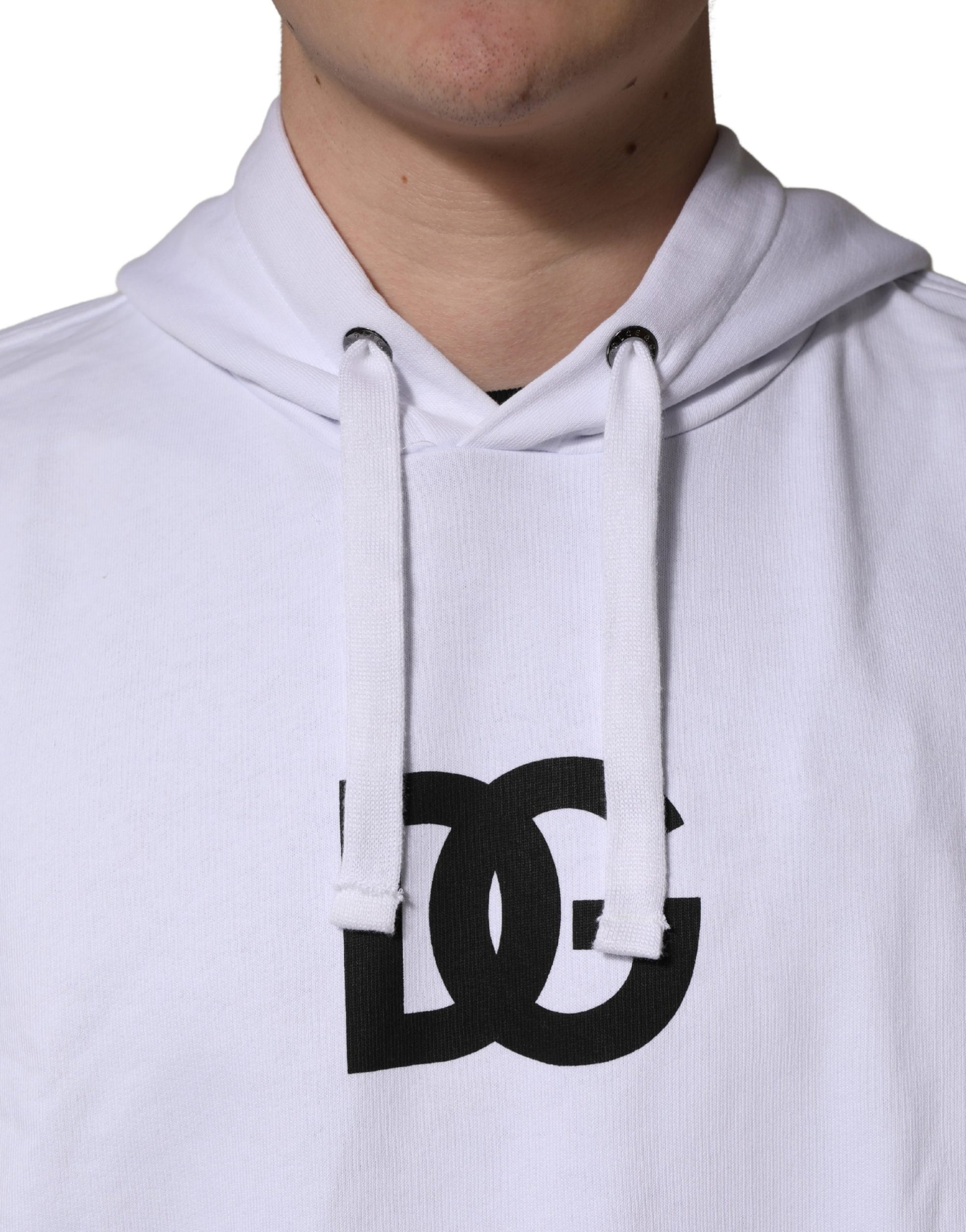 Sweat-shirt à capuche en coton blanc imprimé logo Dolce & Gabbana