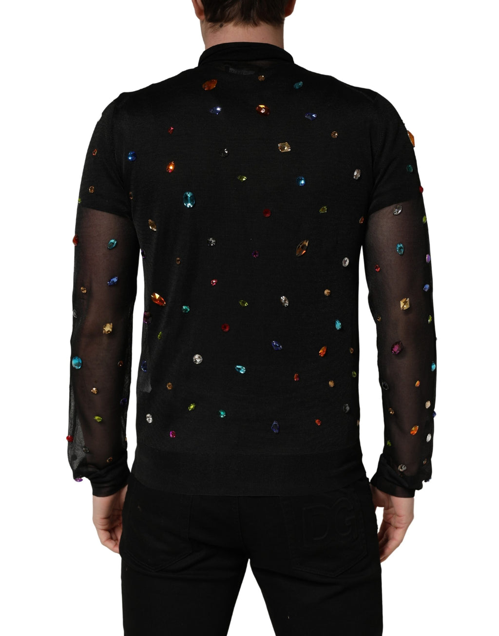 Pull à col roulé Dolce & Gabbana noir orné de cristaux
