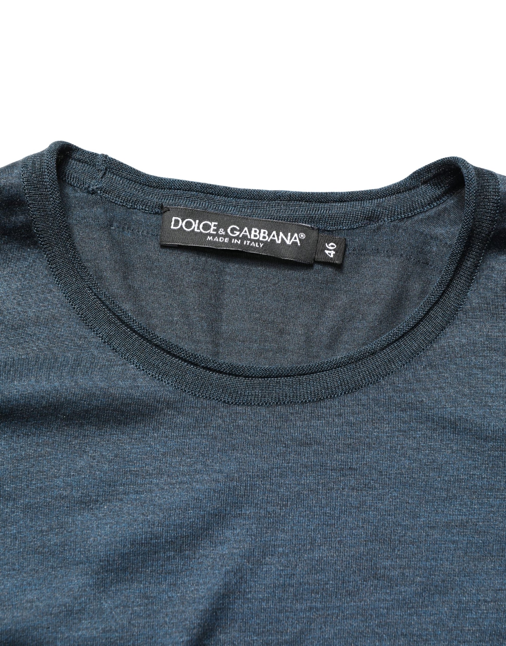 Dolce & Gabbana Dark Blue Silk Crew Neck Short Sleeve T-shirt
