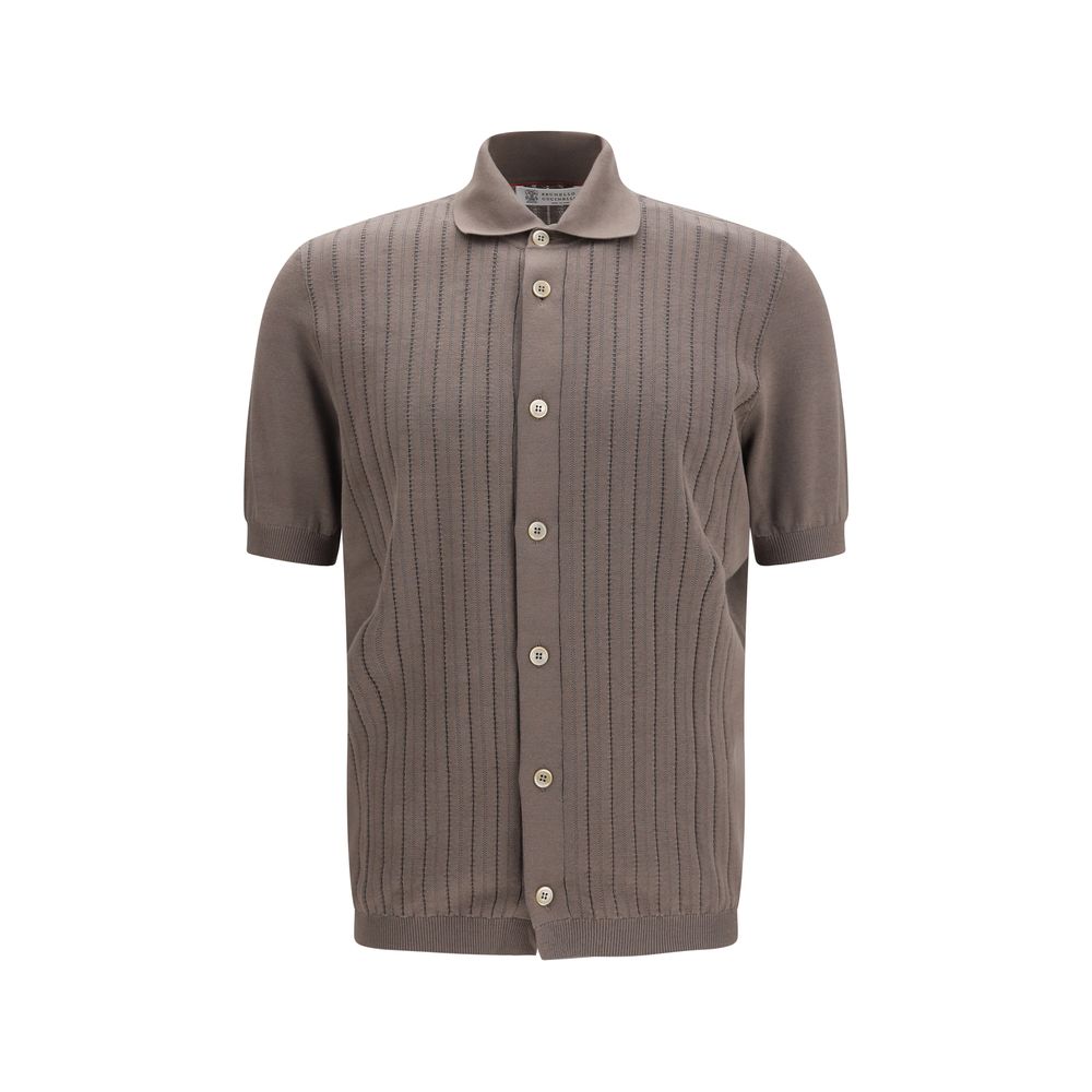 Chemise à manches courtes en coton marron Brunello Cucinelli