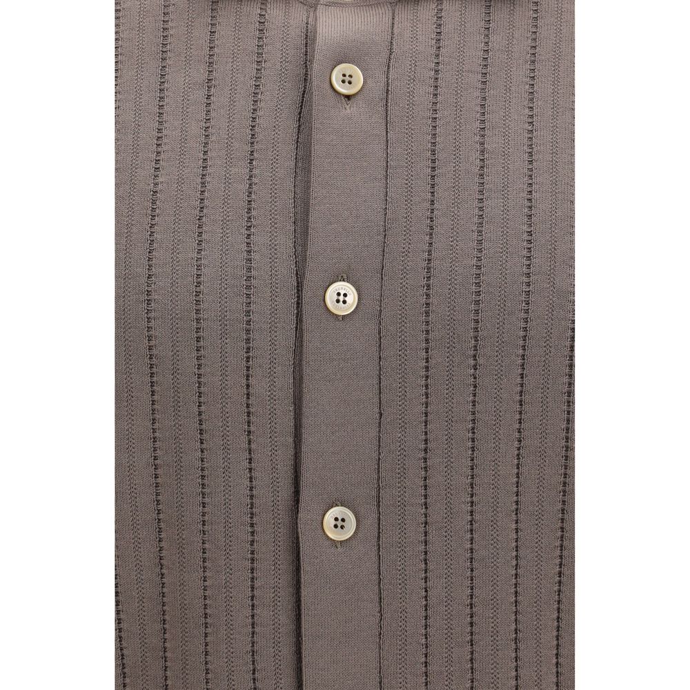 Chemise à manches courtes en coton marron Brunello Cucinelli