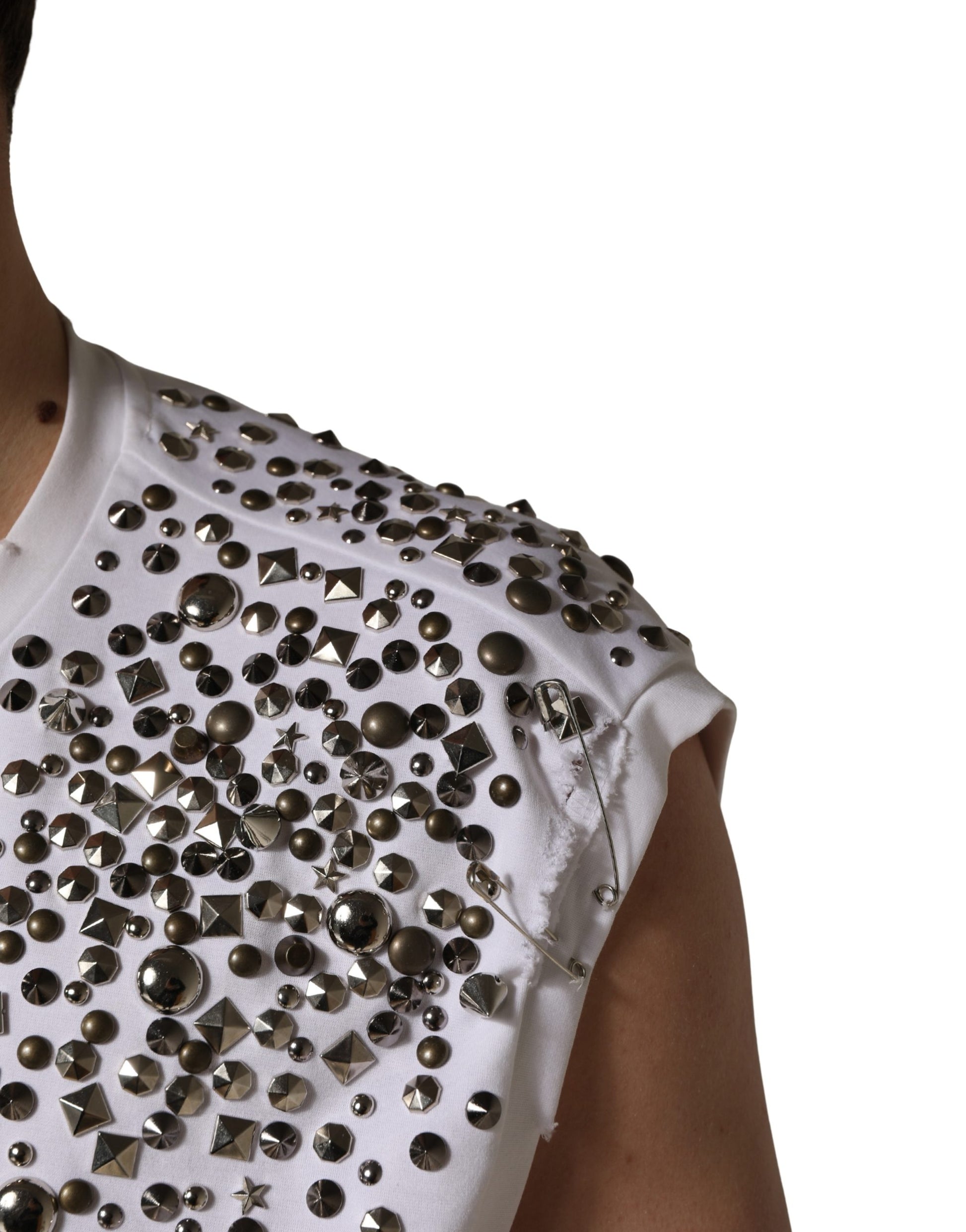 T-shirt sans manches à col rond Dolce & Gabbana blanc avec strass