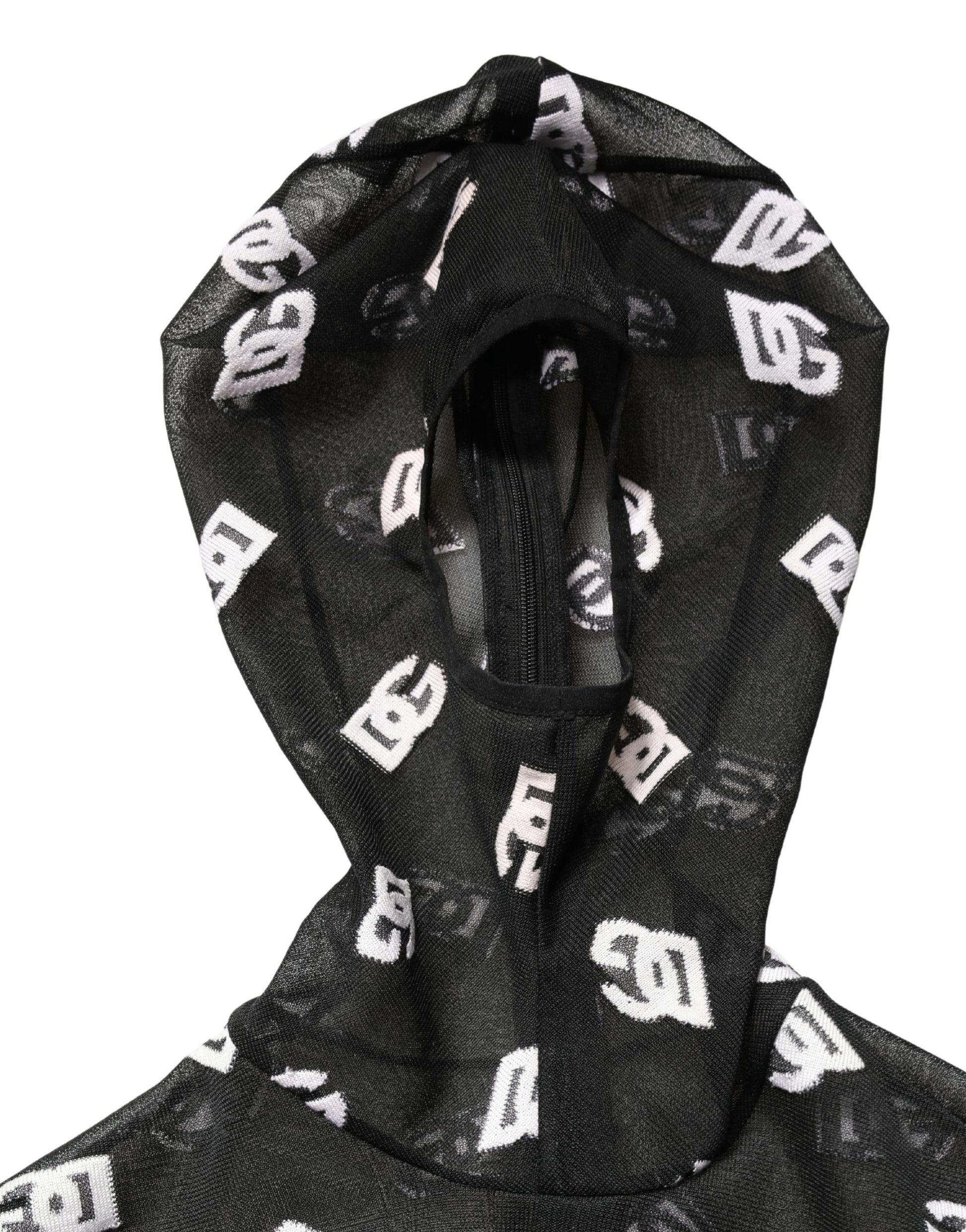 Robe-Combinaison à Capuche Imprimé Logo Noire et Blanche Dolce & Gabbana
