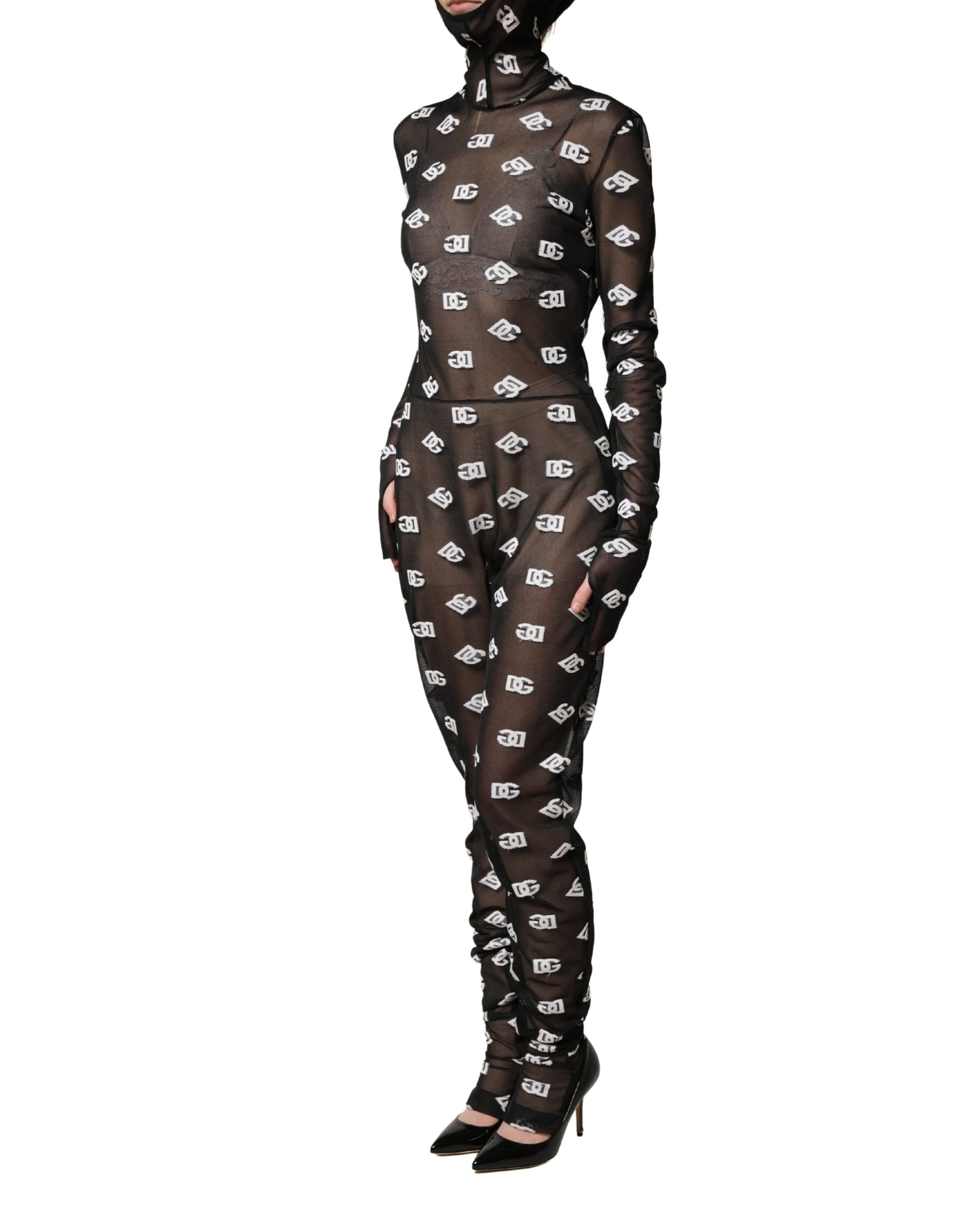 Robe-Combinaison à Capuche Imprimé Logo Noire et Blanche Dolce & Gabbana