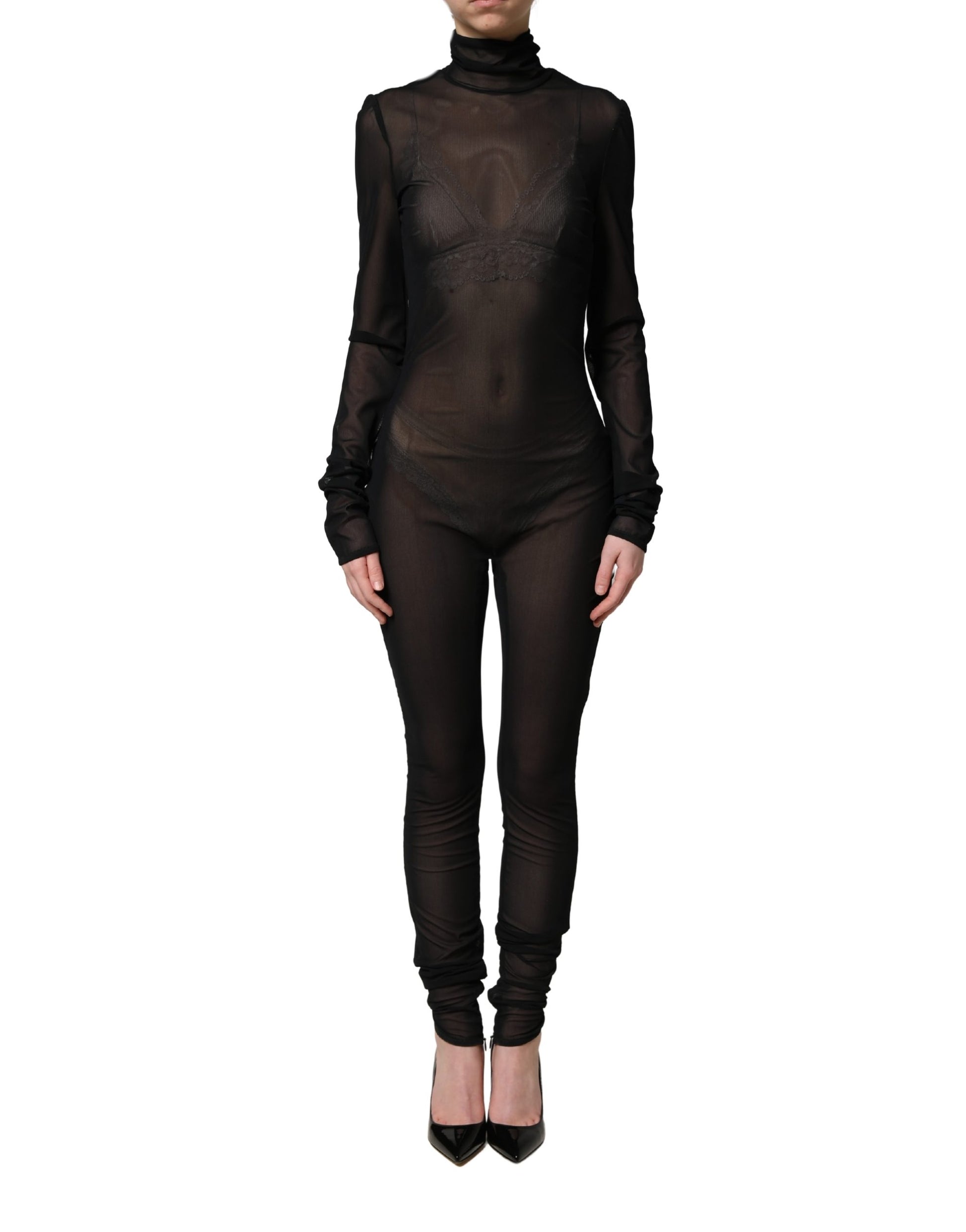 Robe-combinaison Dolce & Gabbana en nylon noir transparent à col roulé