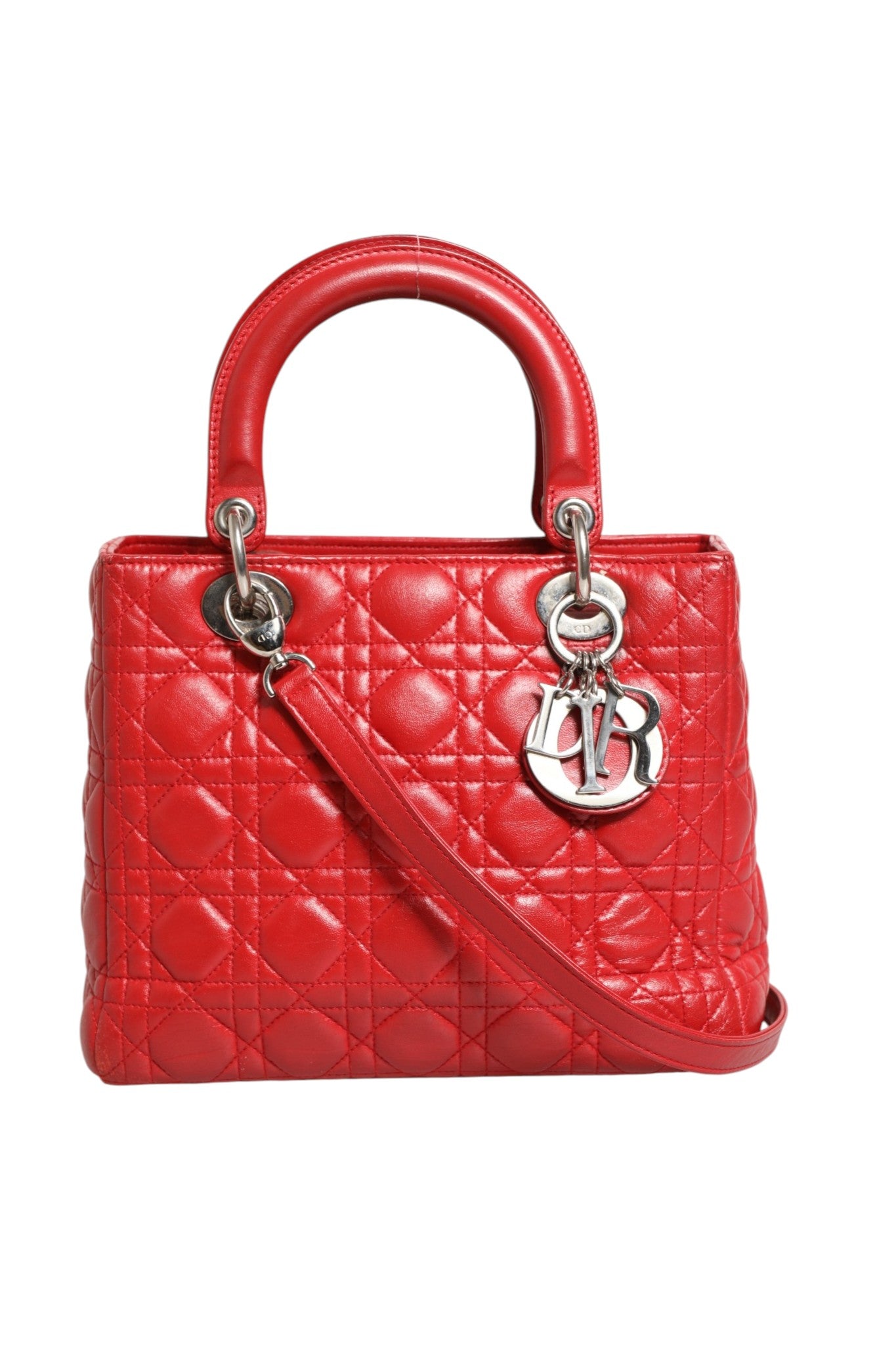 Sac Lady Dior en cuir d'agneau Cannage rouge Christian Dior