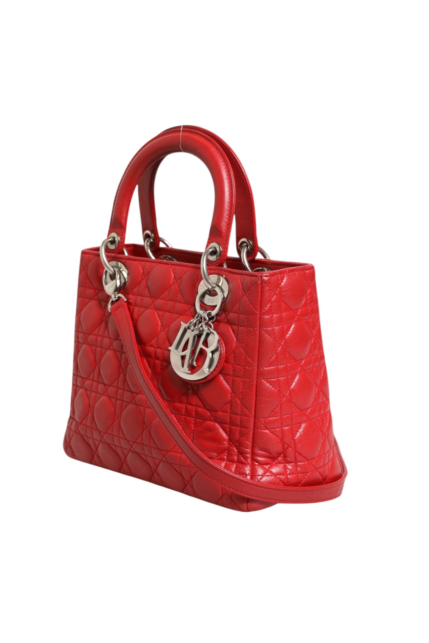 Sac Lady Dior en cuir d'agneau Cannage rouge Christian Dior