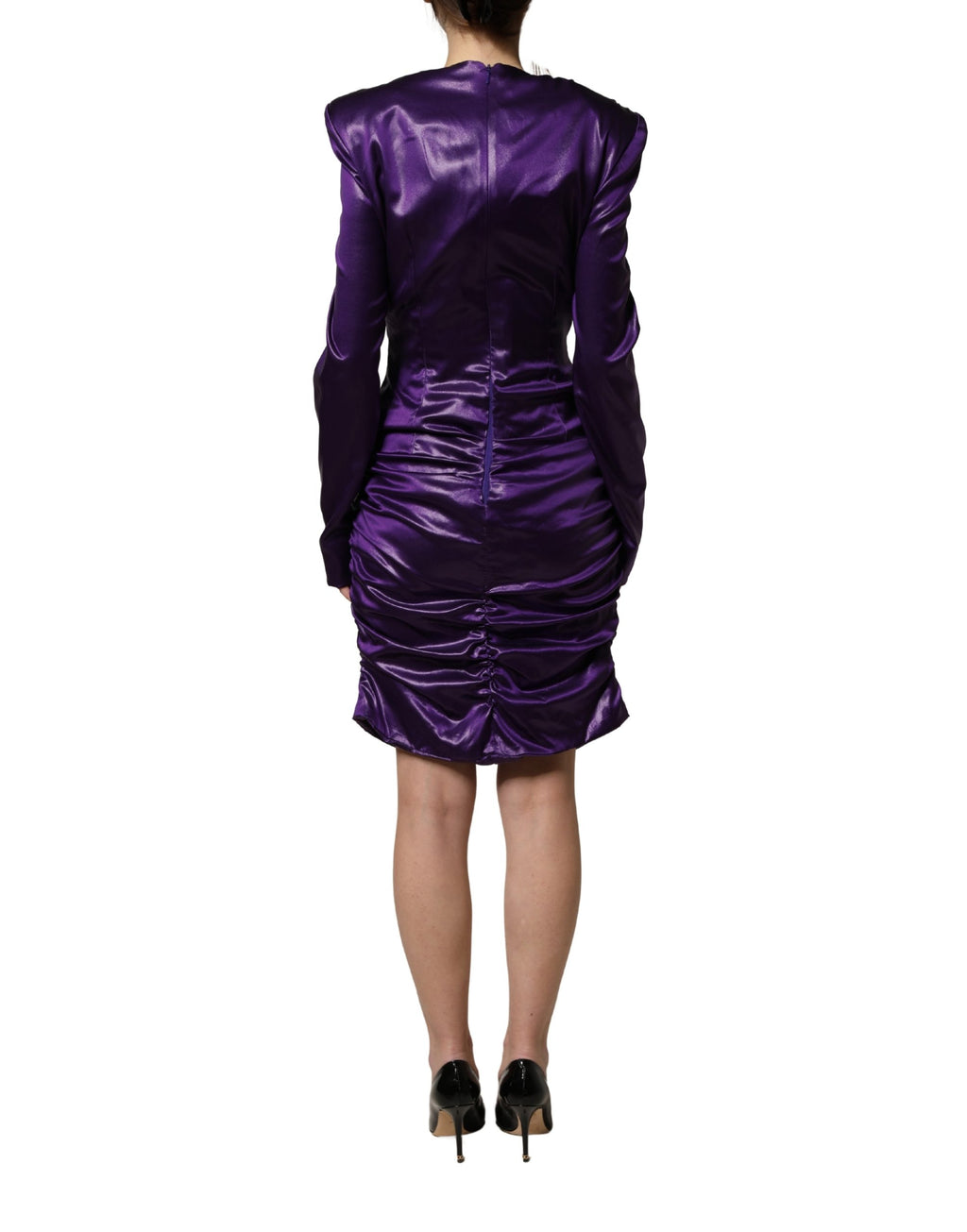 Mini-robe Dolce & Gabbana violet métallisé à manches longues et découpes