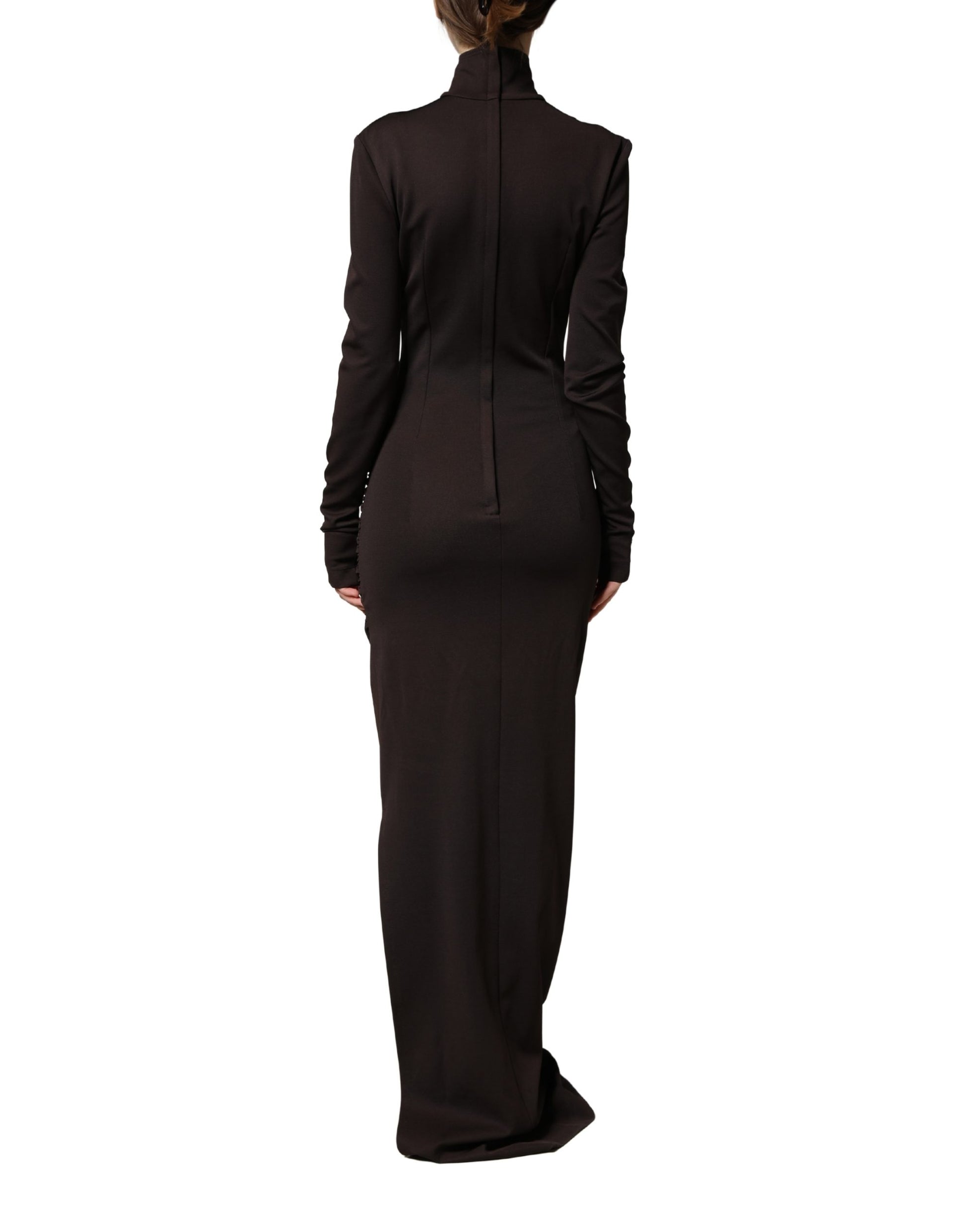 Robe longue maxi en jersey à col roulé marron Dolce & Gabbana