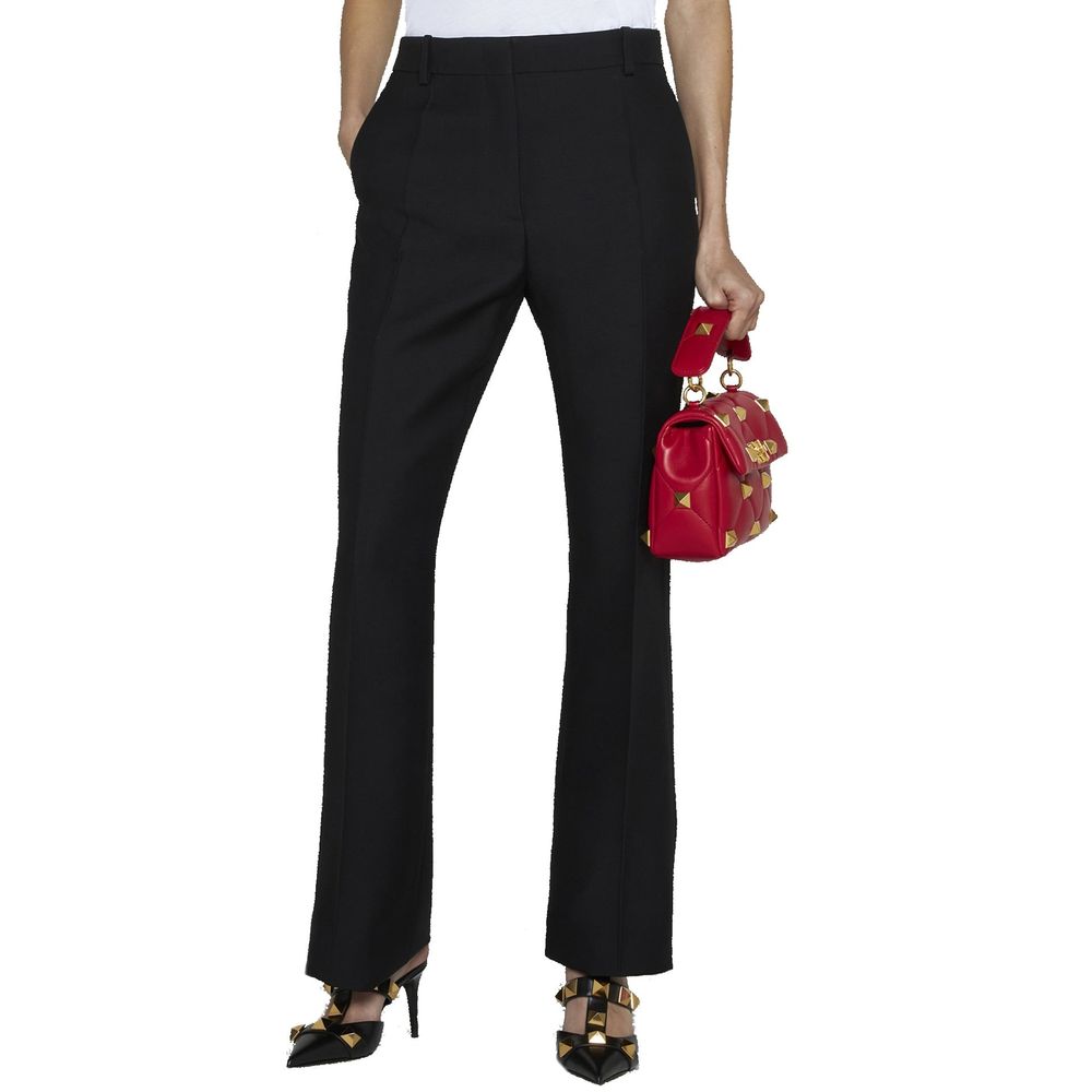 Pantalon évasé en soie noire Valentino