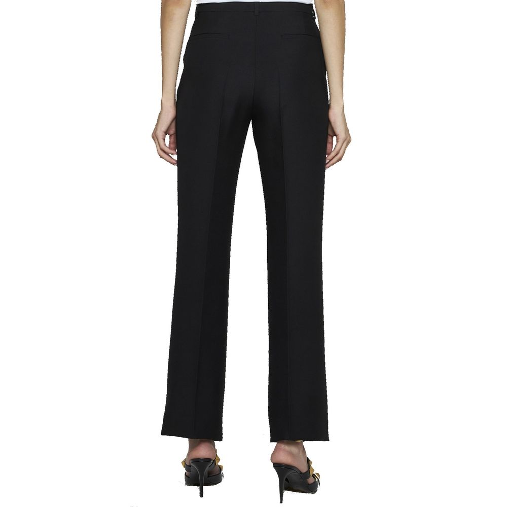 Pantalon évasé en soie noire Valentino