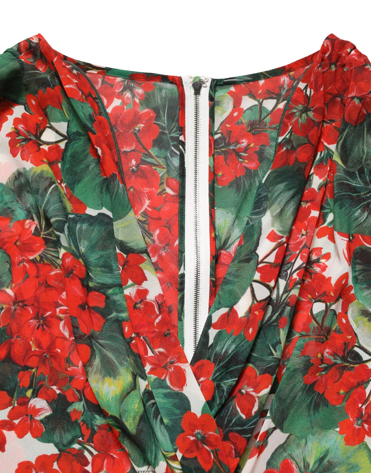 Dolce & Gabbana Mehrfarbiges Blumen-Kleid mit langen Ärmeln und V-Ausschnitt