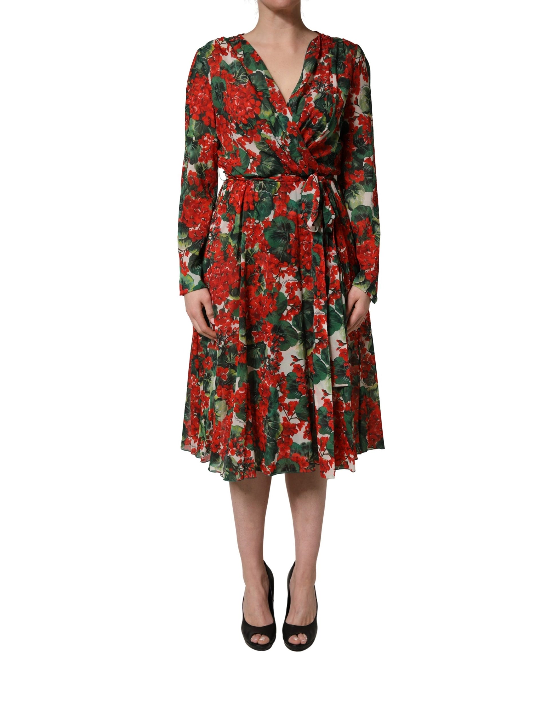 Robe longue Dolce & Gabbana à manches longues, col en V et imprimé floral multicolore